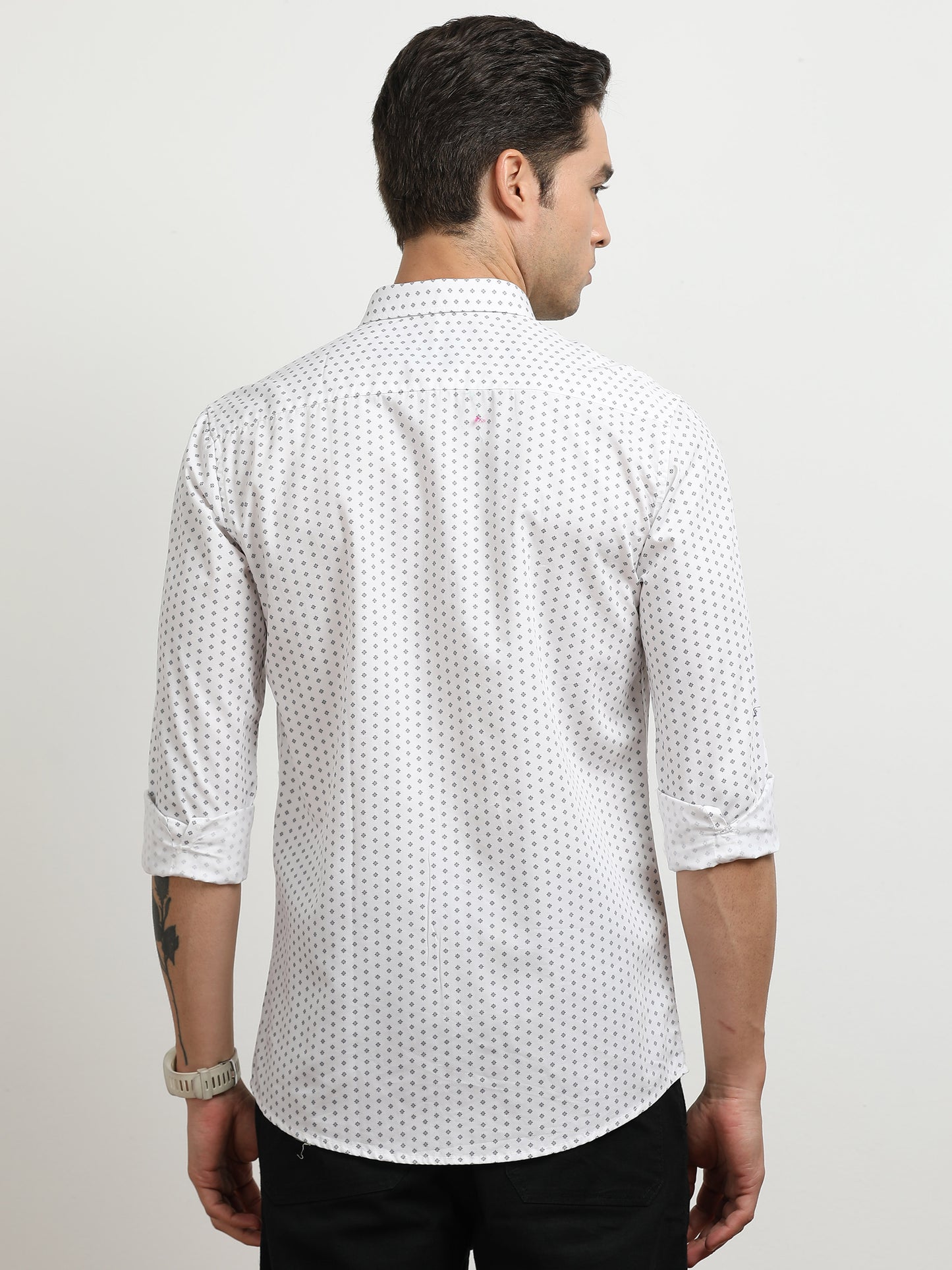 Men’s White Micro Printed Slim Fit Casual Shirt By Black Thread