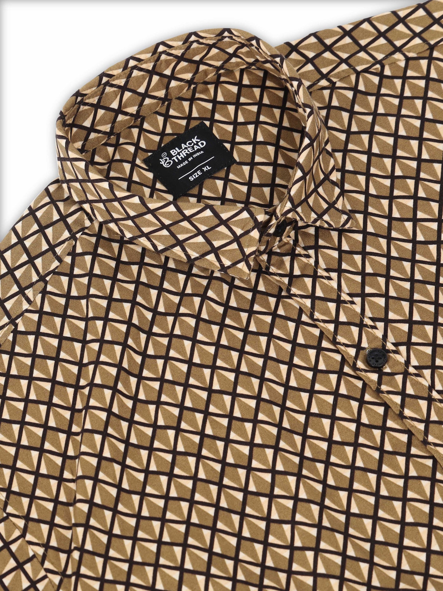 Men’s Brown Geometric Printed Casual Shirt By Black Thread