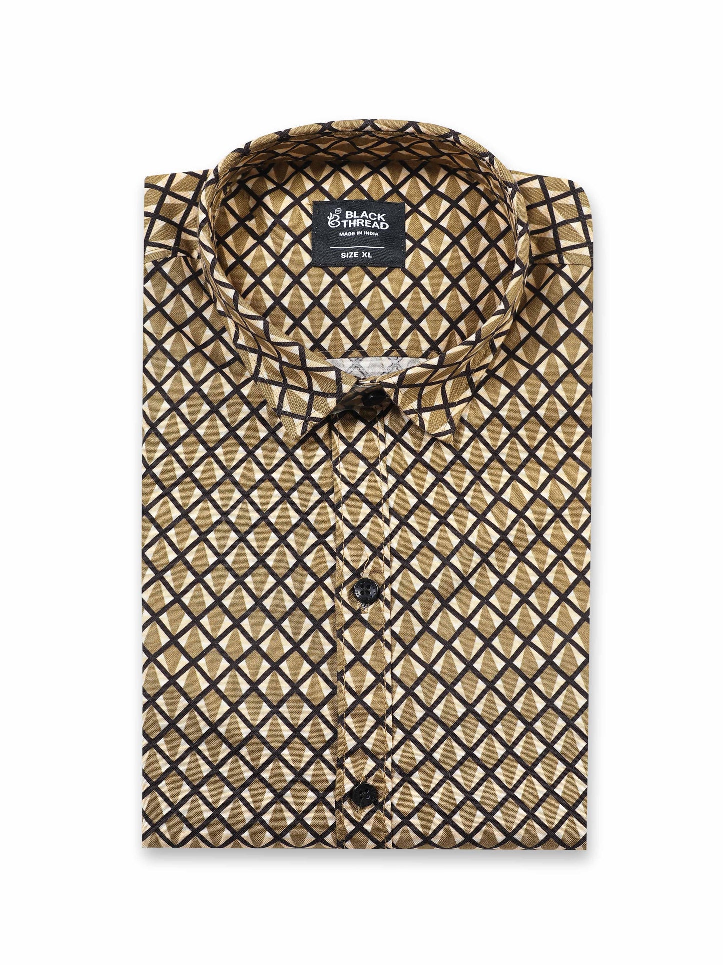 Men’s Brown Geometric Printed Casual Shirt By Black Thread