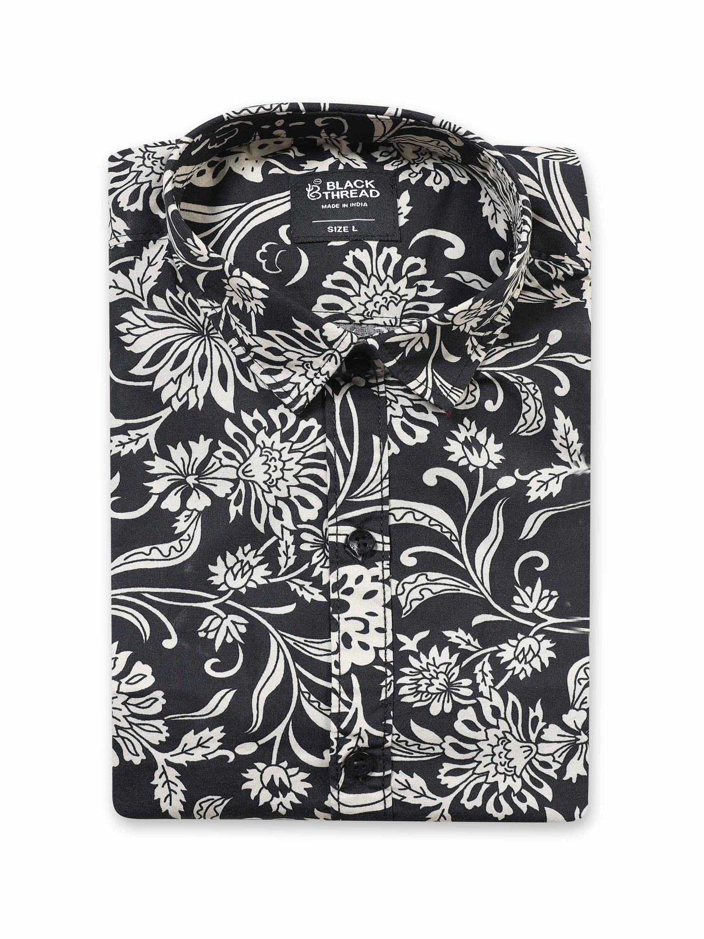Men’s Black & Beige Floral Printed Slim Fit Casual Shirt By Black Thread