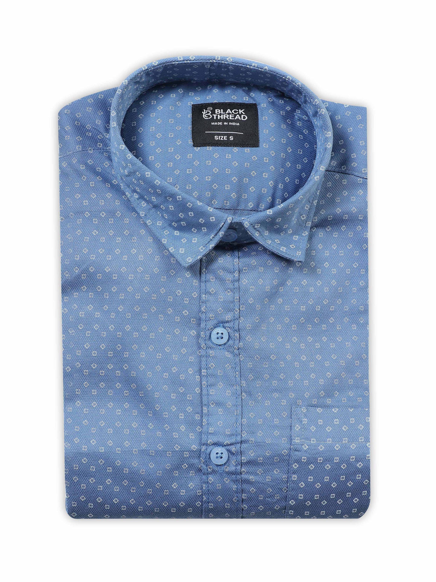 Men’s Blue Micro Printed Slim Fit Casual Shirt By Black Thread