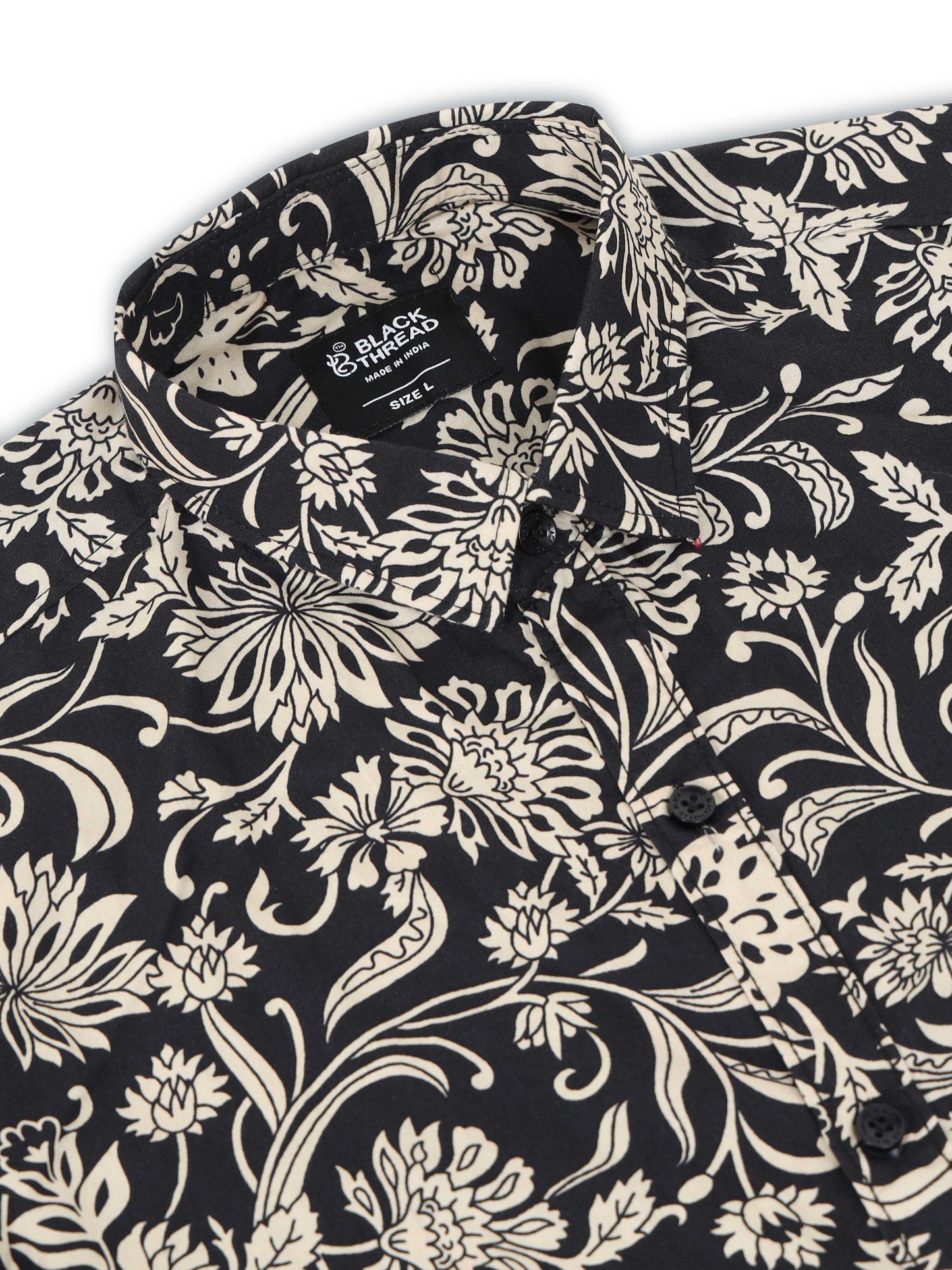 Men’s Black & Beige Floral Printed Slim Fit Casual Shirt By Black Thread