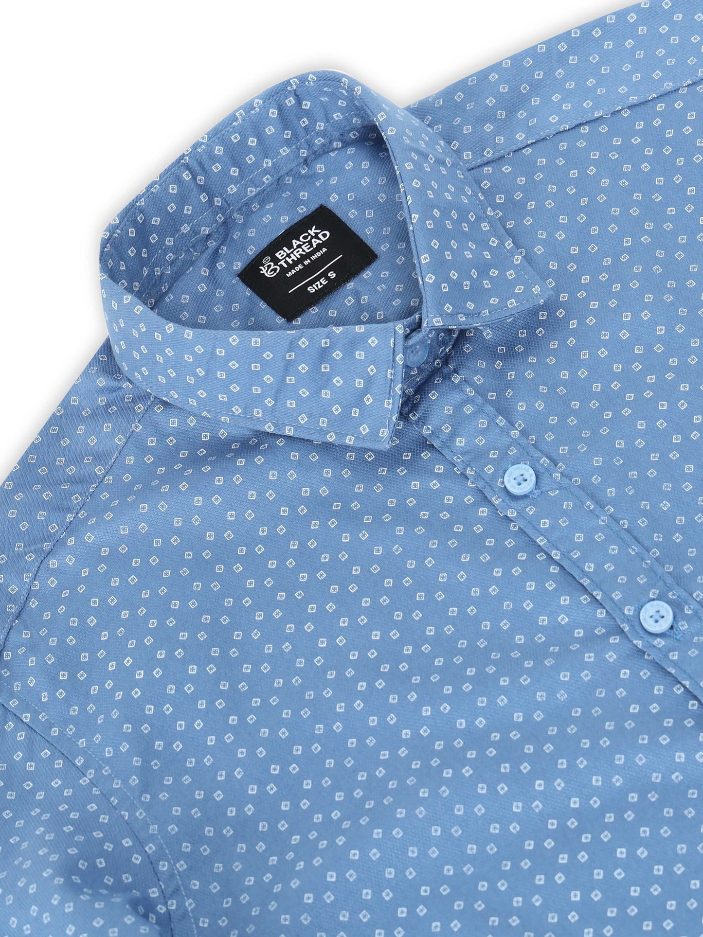 Men’s Blue Micro Printed Slim Fit Casual Shirt By Black Thread