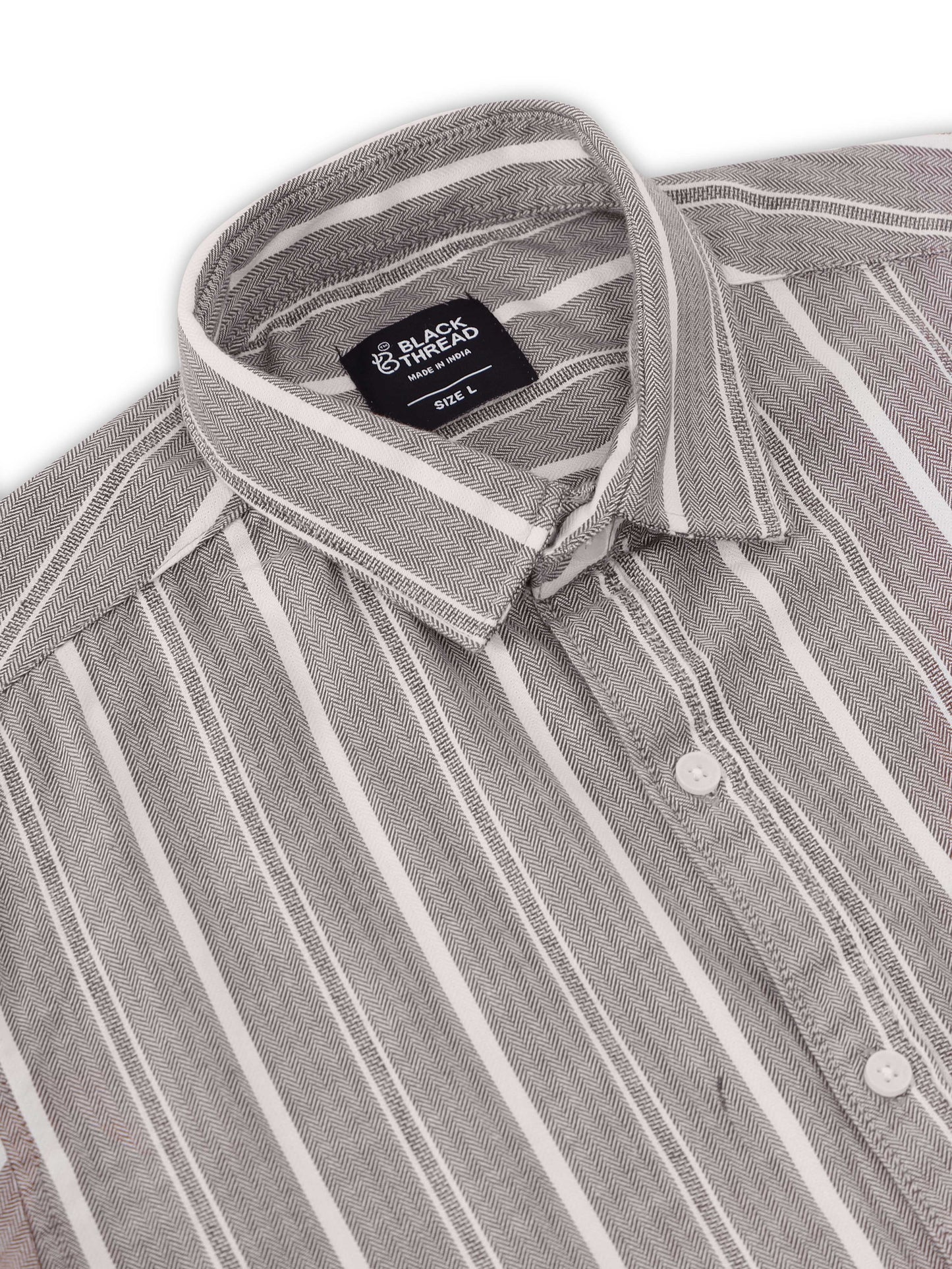 Men’s Brown & White Vertical Striped Slim Fit Casual Shirt By Black Thread