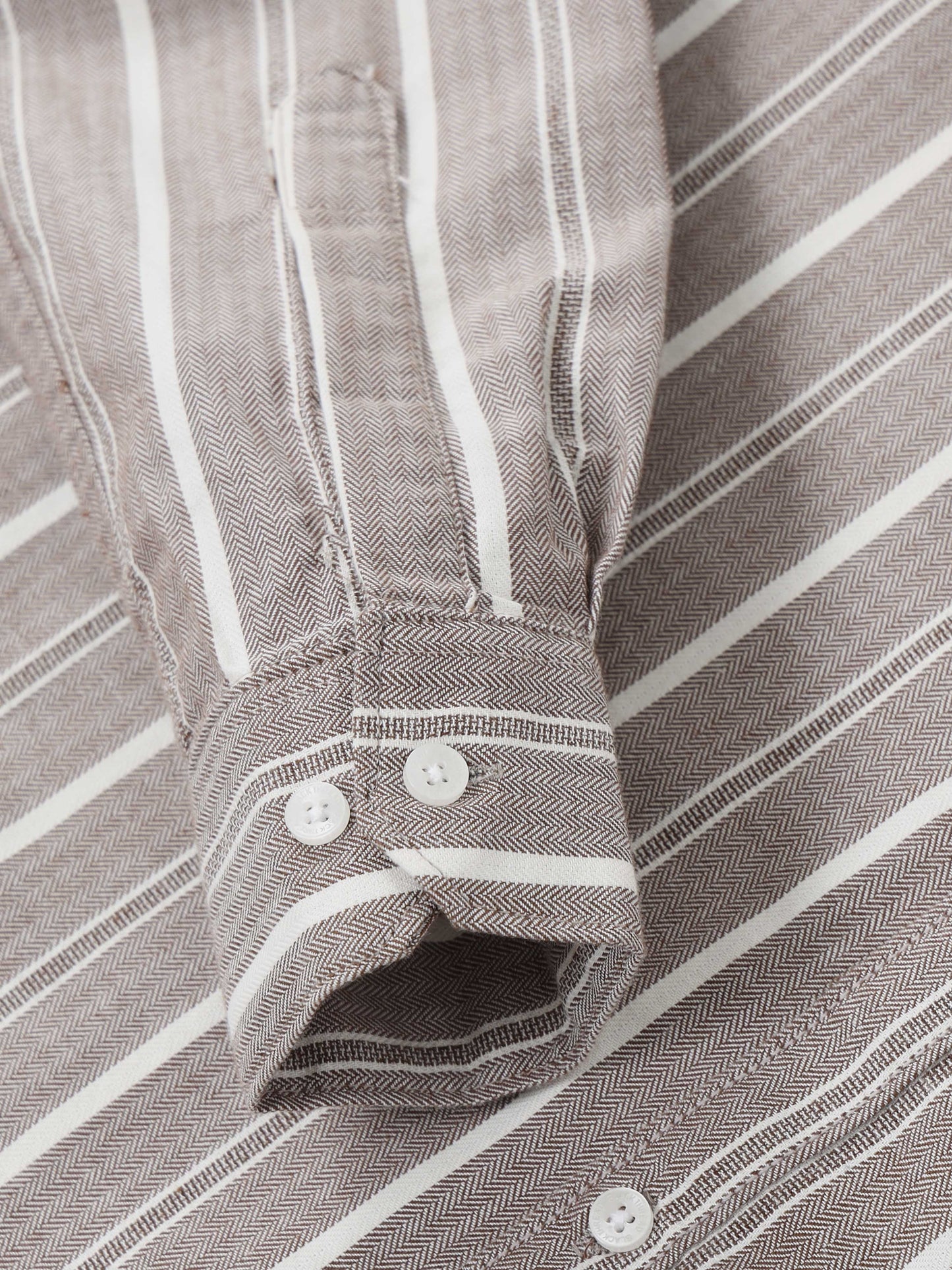 Men’s Brown & White Vertical Striped Slim Fit Casual Shirt By Black Thread