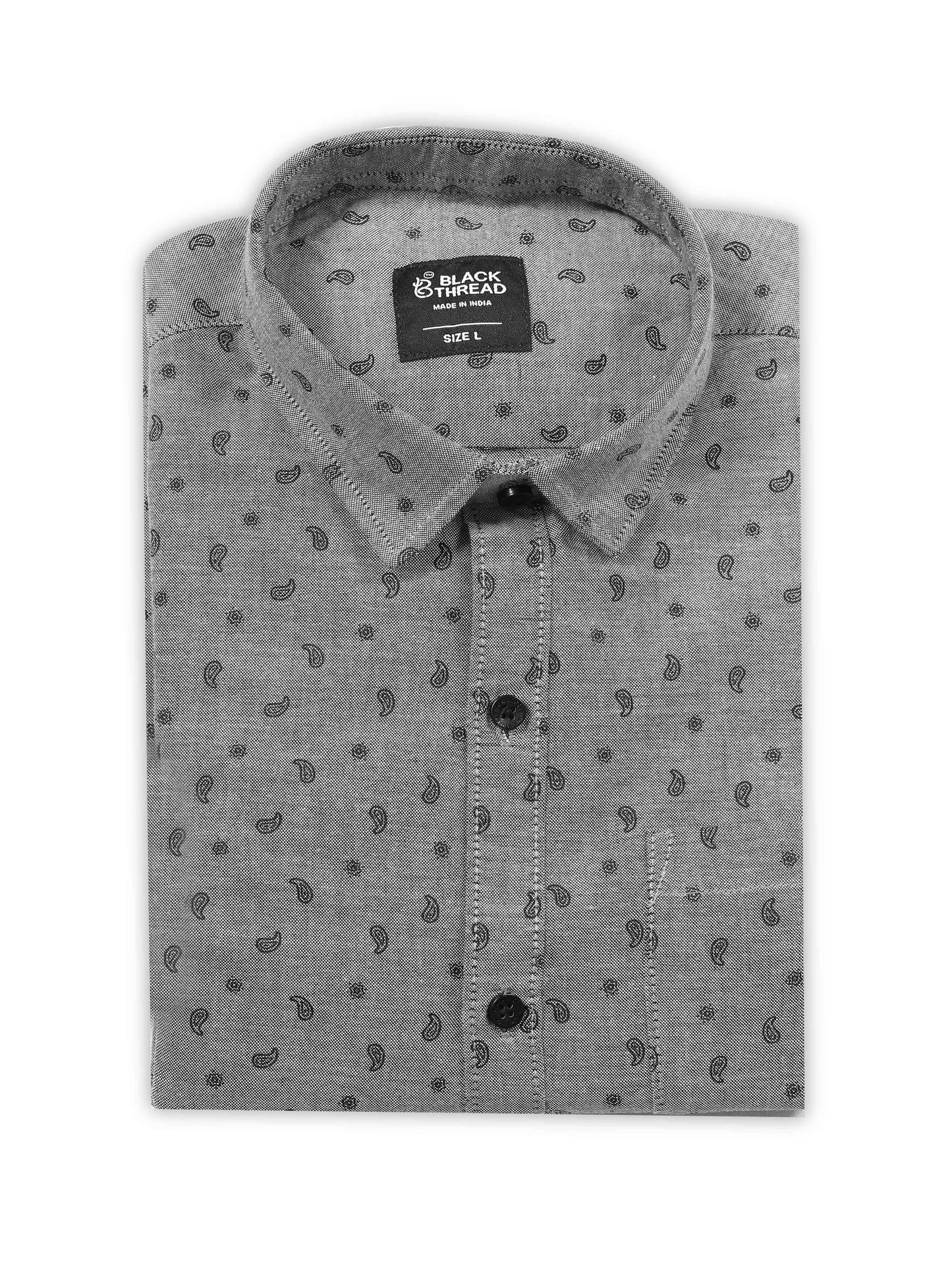 Men’s Grey Micro Printed Slim Fit Casual Shirt By Black Thread