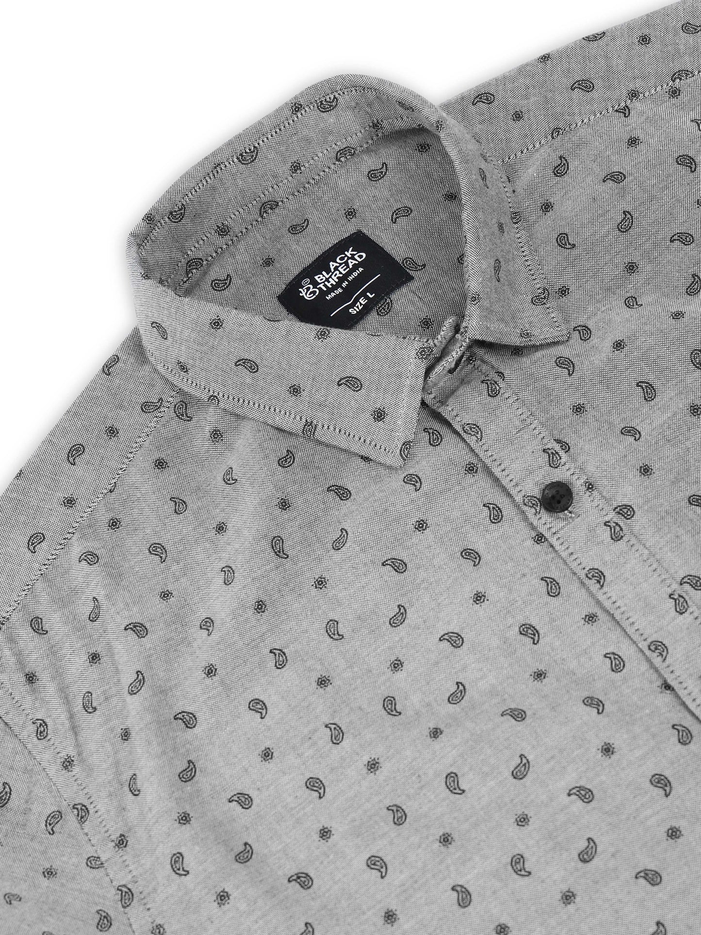 Men’s Grey Micro Printed Slim Fit Casual Shirt By Black Thread