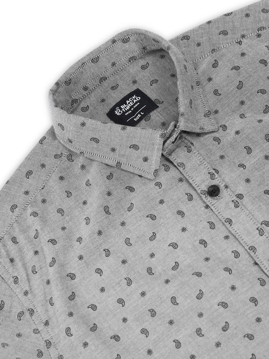 Men’s Grey Micro Printed Slim Fit Casual Shirt By Black Thread