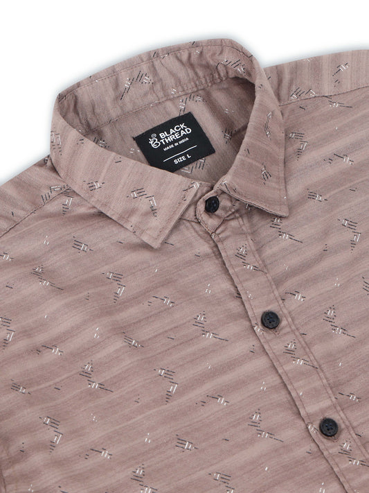 Men’s Brown Striped Slim Fit Casual Shirt By Black Thread