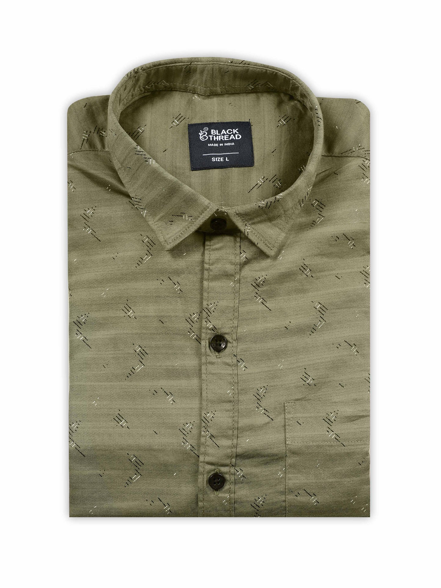 Men’s Olive Green Micro Printed Slim Fit Casual Shirt By Black Thread