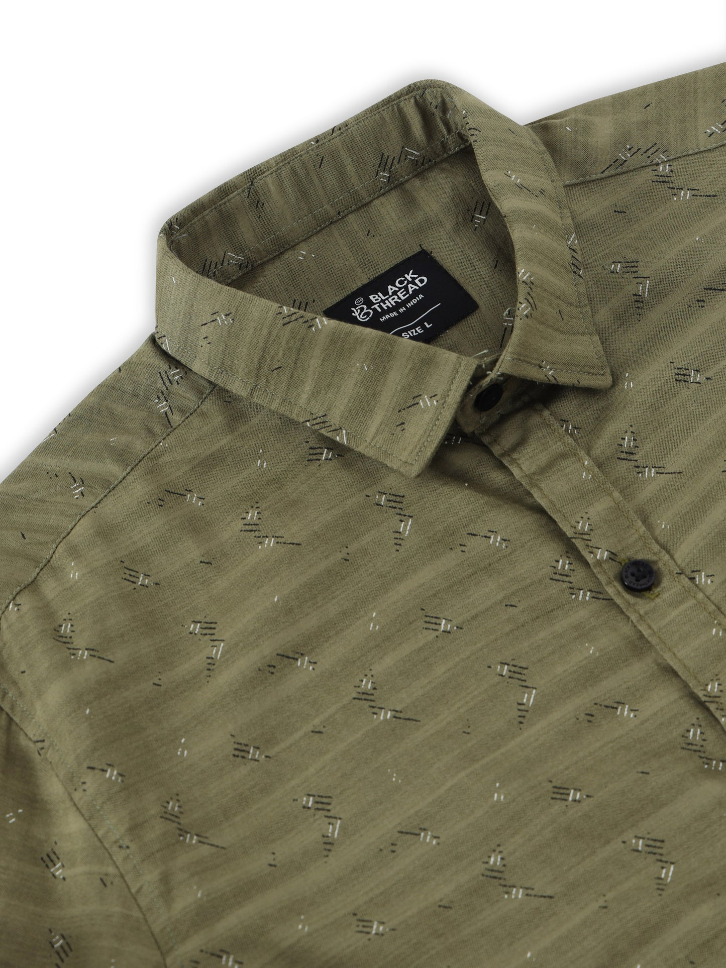 Men’s Olive Green Micro Printed Slim Fit Casual Shirt By Black Thread
