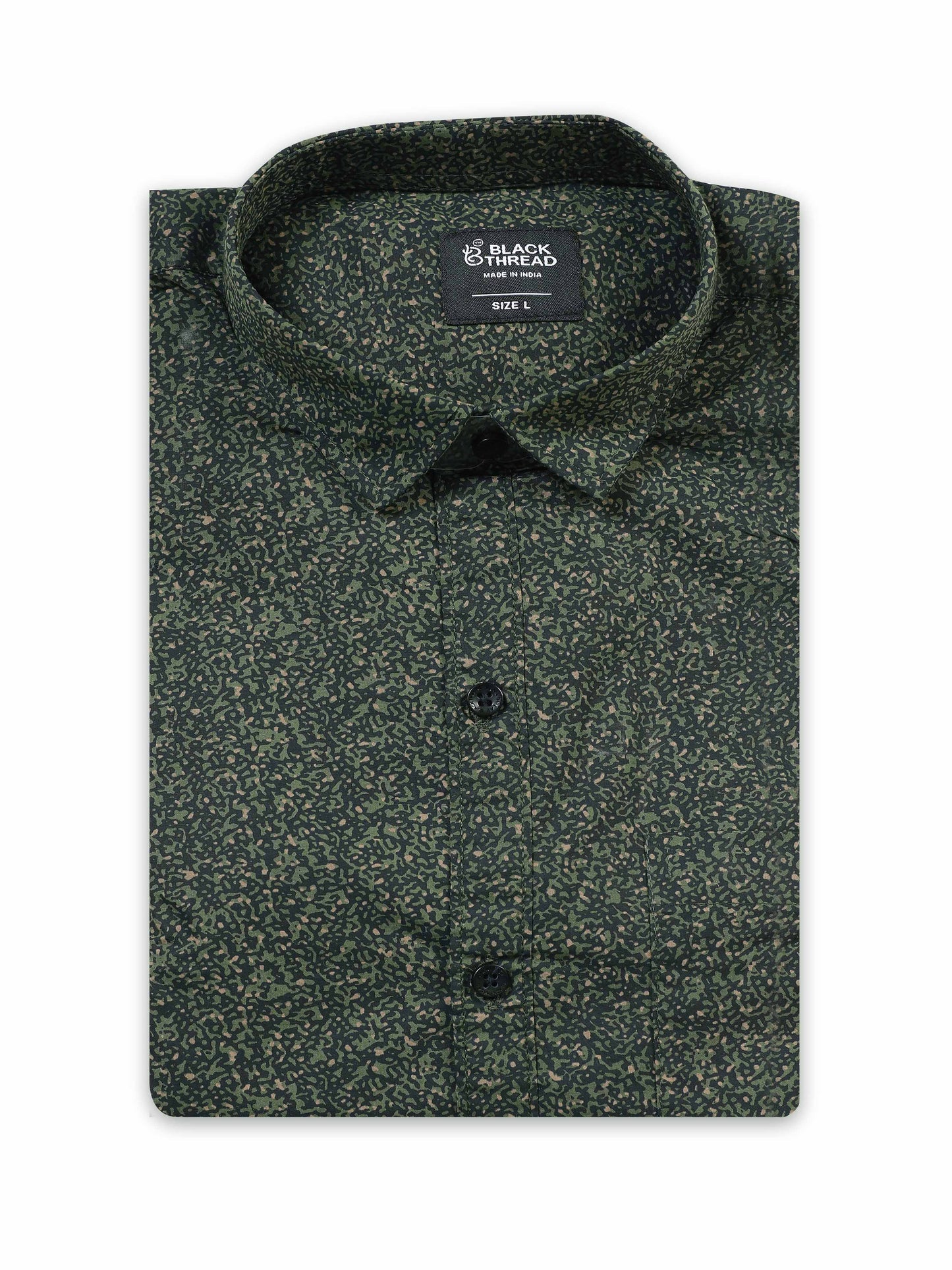 Men’s Dark Green Micro Printed Slim Fit Casual Shirt By Black Thread