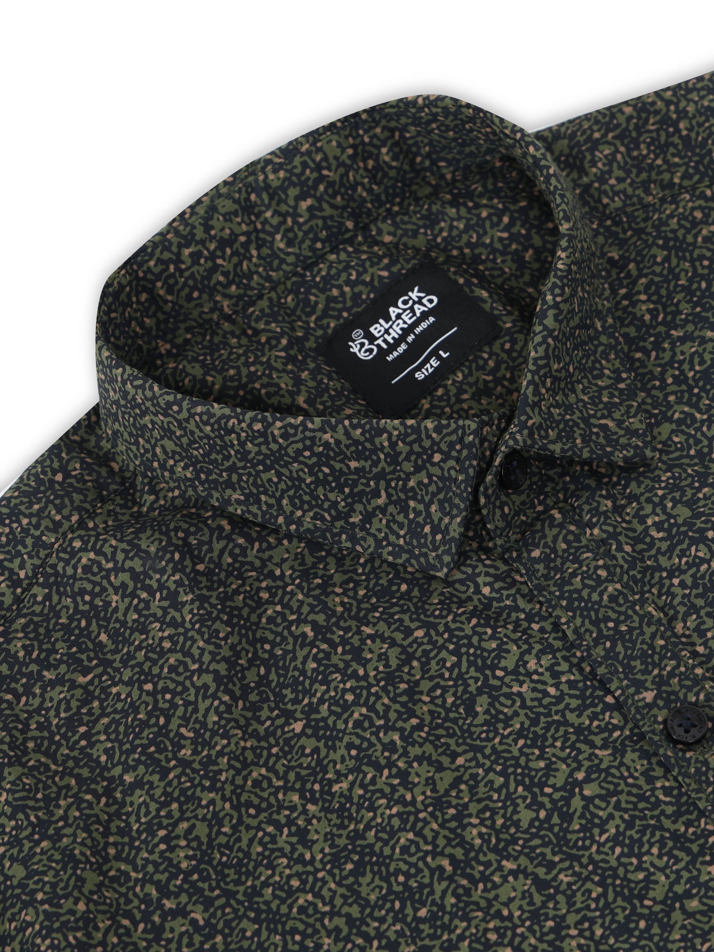 Men’s Dark Green Micro Printed Slim Fit Casual Shirt By Black Thread