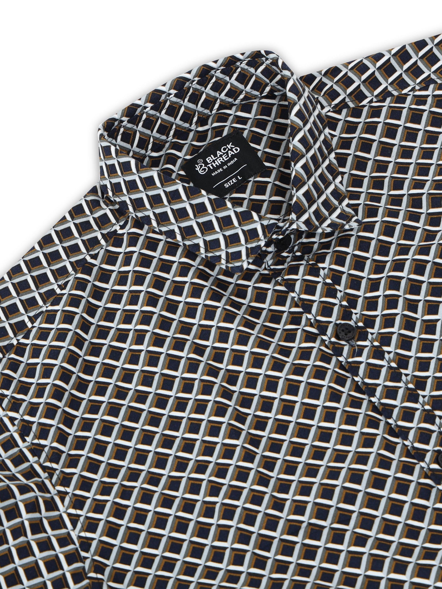 Men’s Black & Beige Geometric Printed Casual Shirt By Black Thread