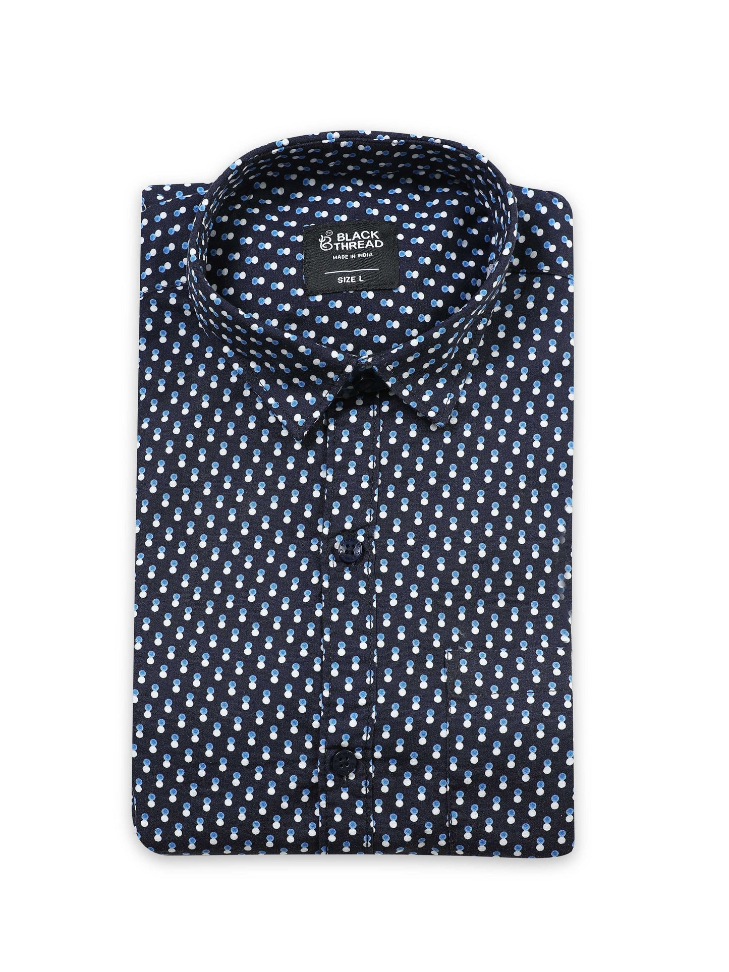 Men’s Navy Blue Geometric Printed Slim Fit Shirt By Black Thread