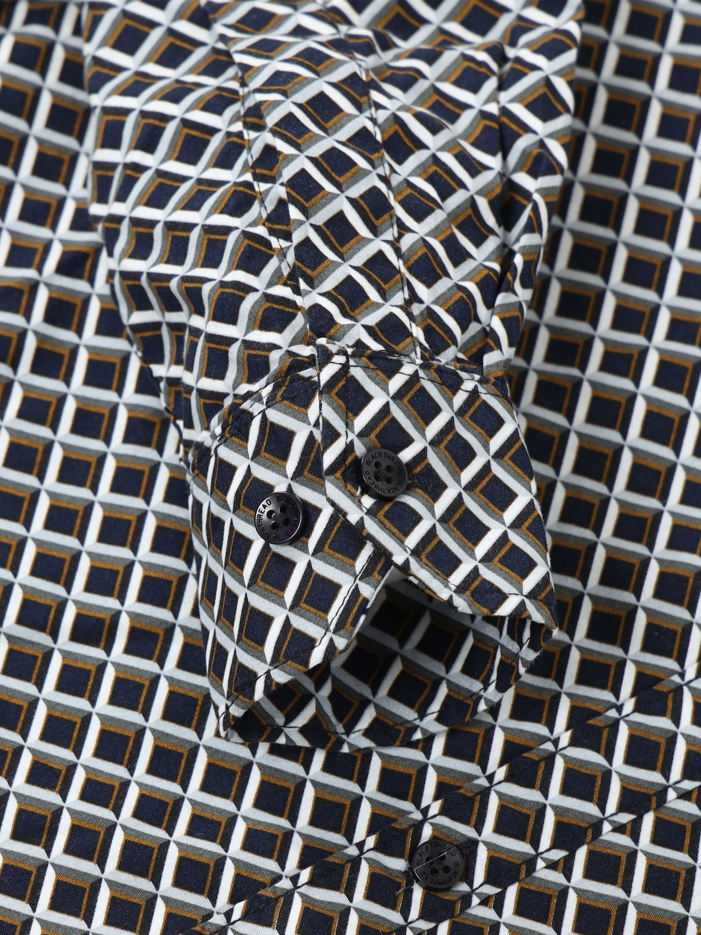 Men’s Black & Beige Geometric Printed Casual Shirt By Black Thread