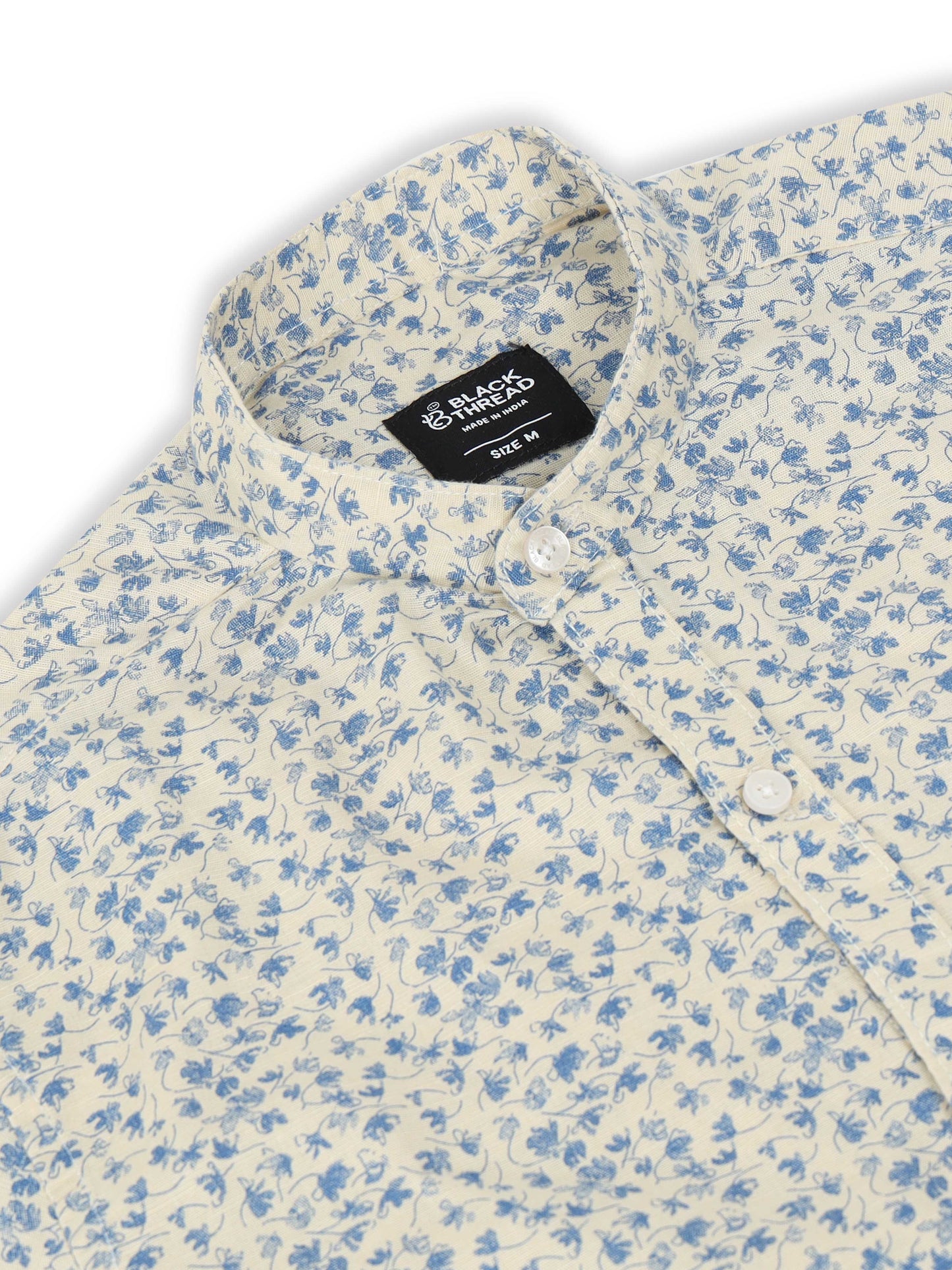 Men’s Cream & Blue Floral Printed Slim Fit Casual Shirt By Black Thread