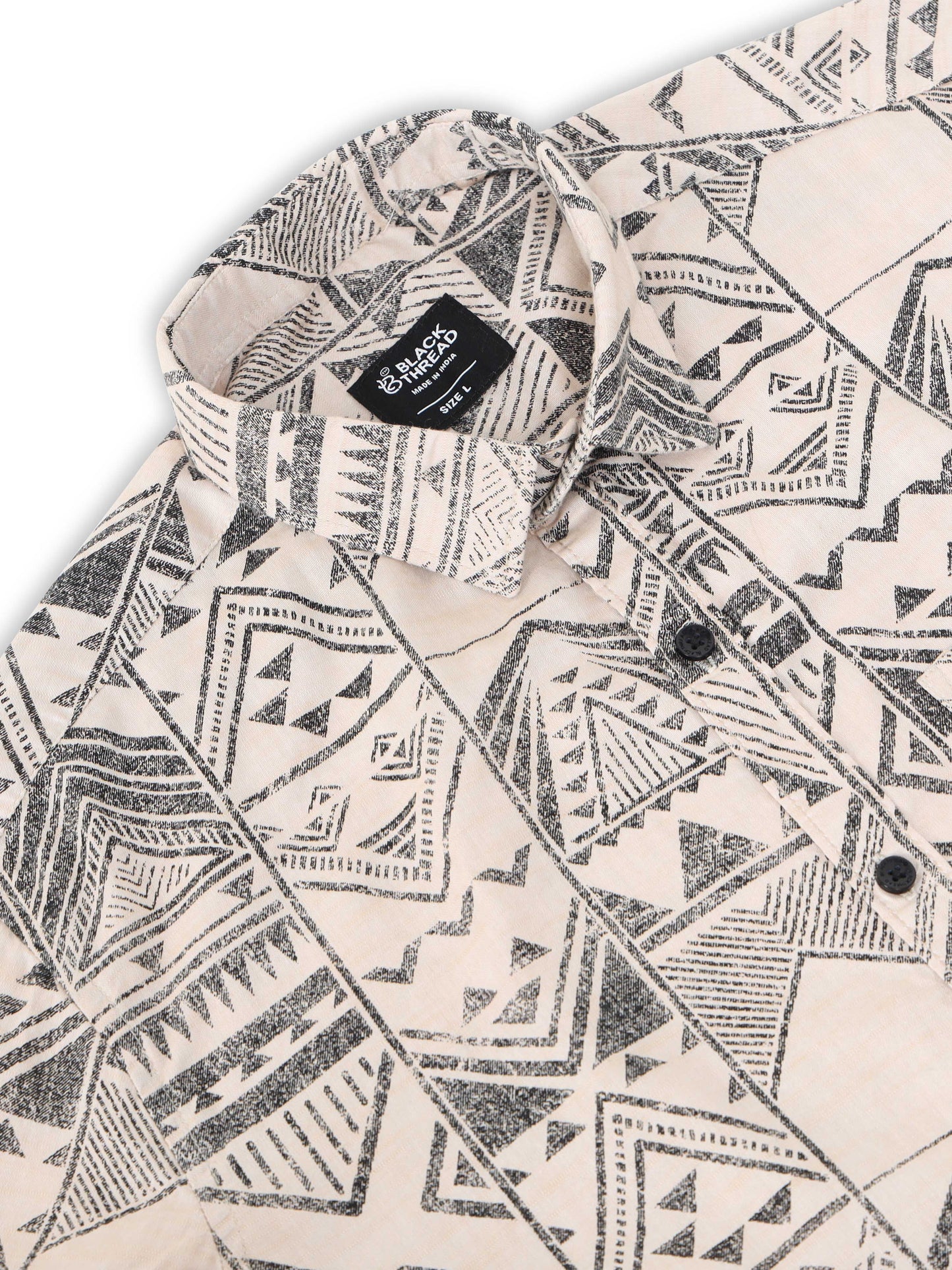 Men’s Beige & Black Tribal Printed Slim Fit Casual  By Black Thread
