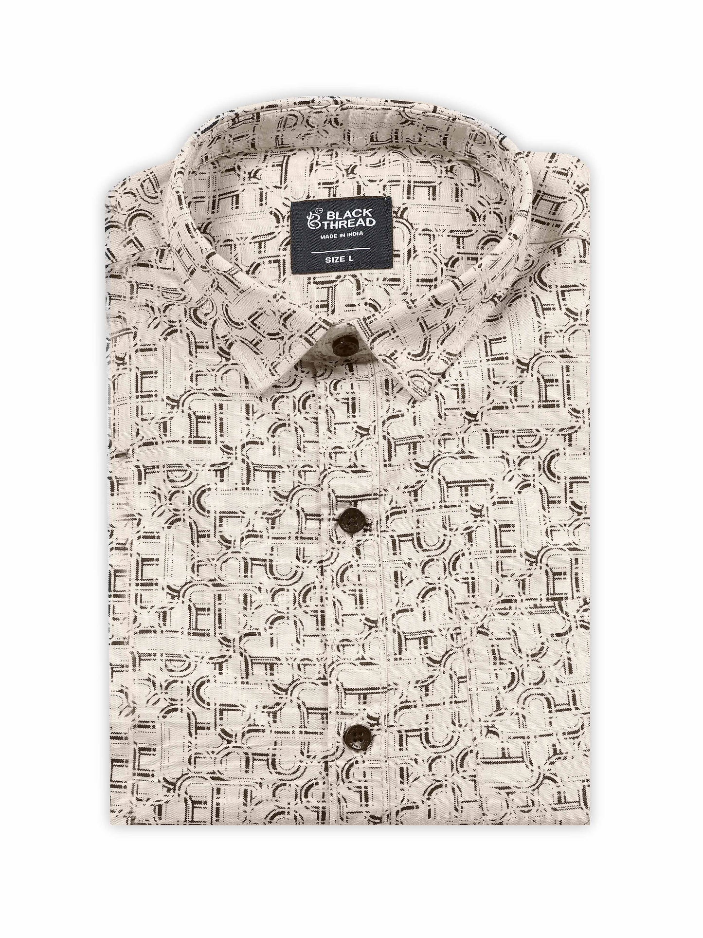 Men’s Beige Abstract Printed Slim Fit Casual Shirt By Black Thread