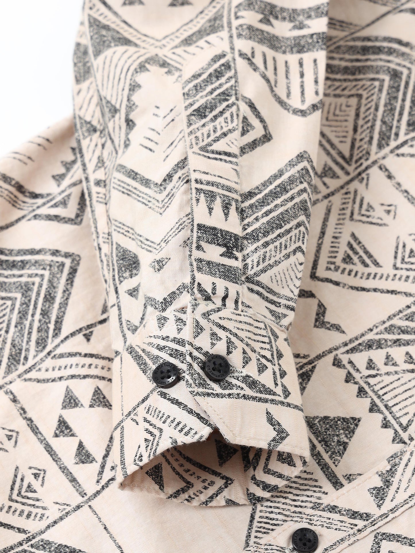 Men’s Beige & Black Tribal Printed Slim Fit Casual  By Black Thread