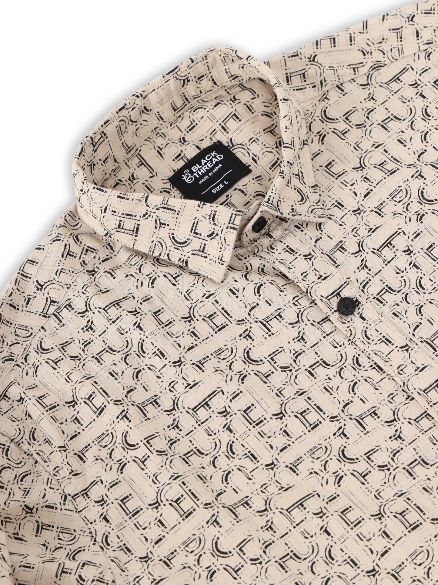 Men’s Beige Abstract Printed Slim Fit Casual Shirt By Black Thread