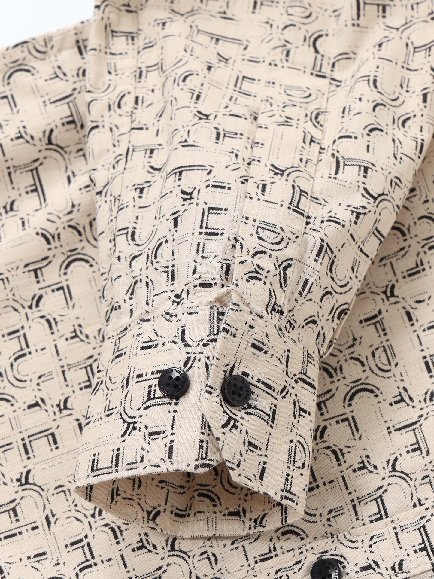 Men’s Beige Abstract Printed Slim Fit Casual Shirt By Black Thread