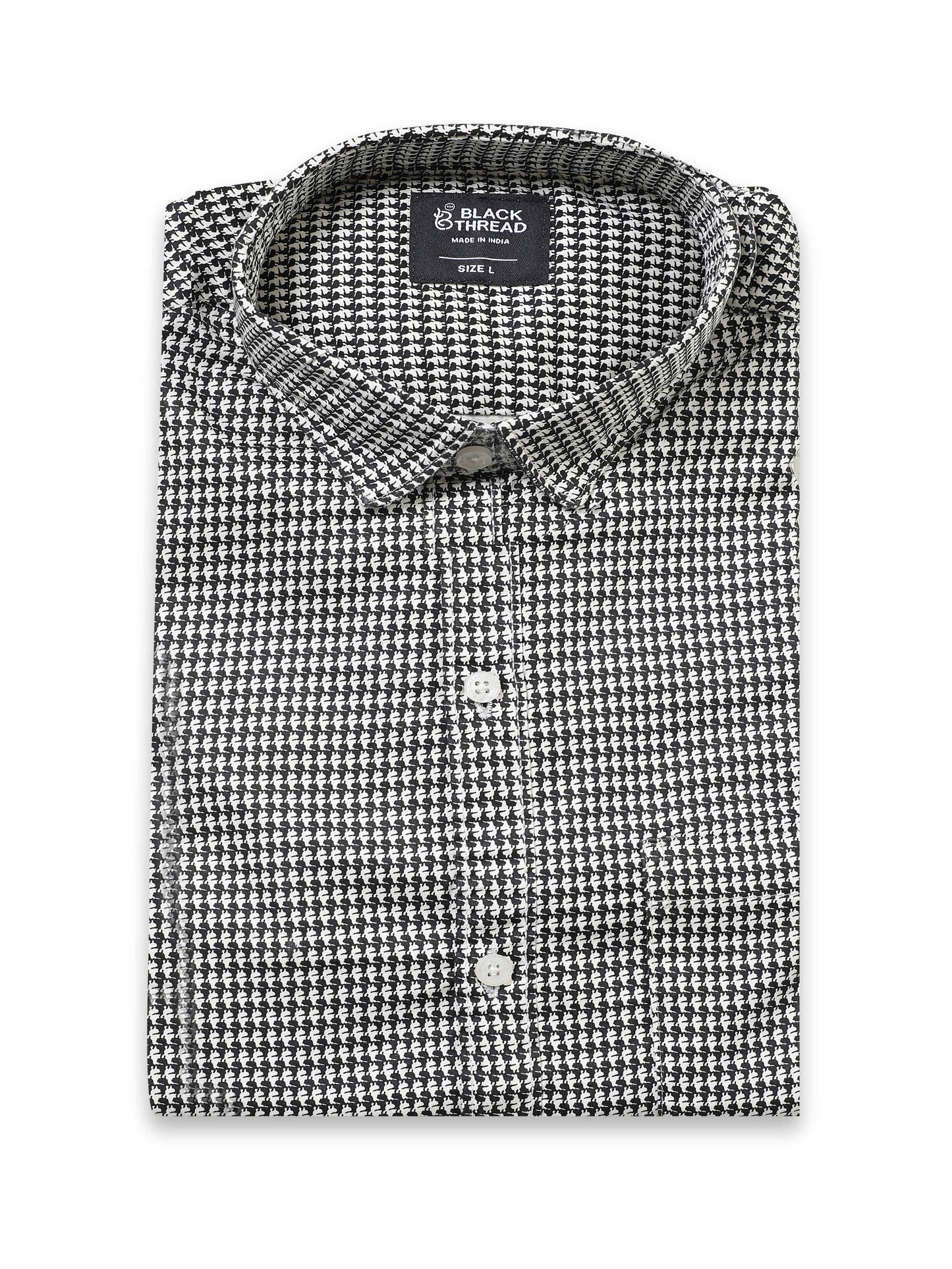 Men’s Black & White Micro Check Slim Fit Casual Shirt By Black Thread