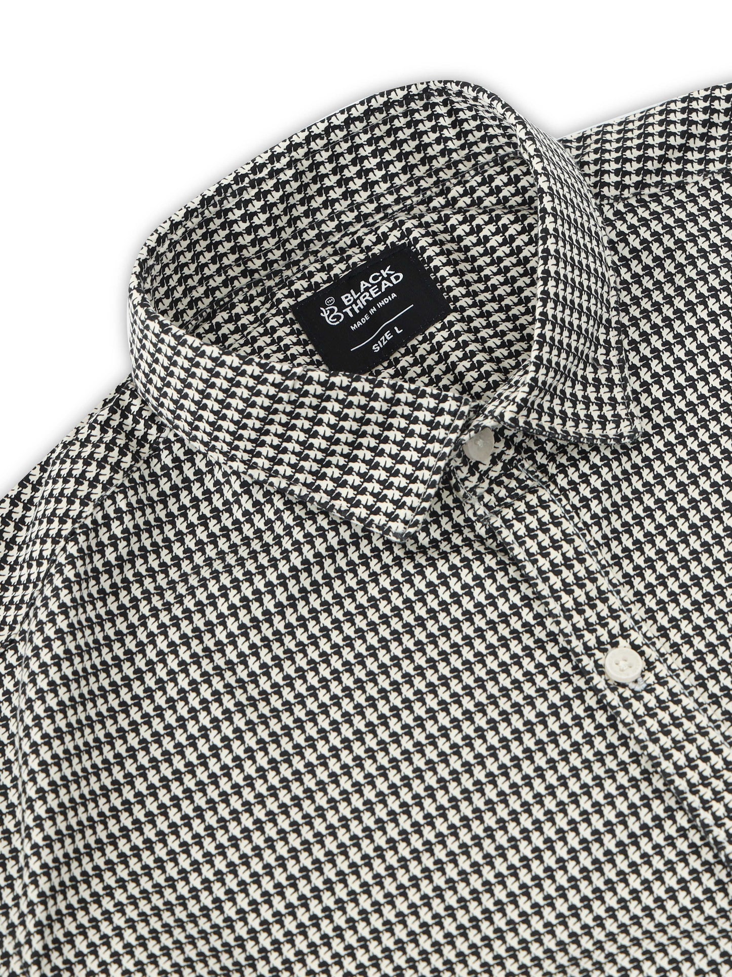 Men’s Black & White Micro Check Slim Fit Casual Shirt By Black Thread