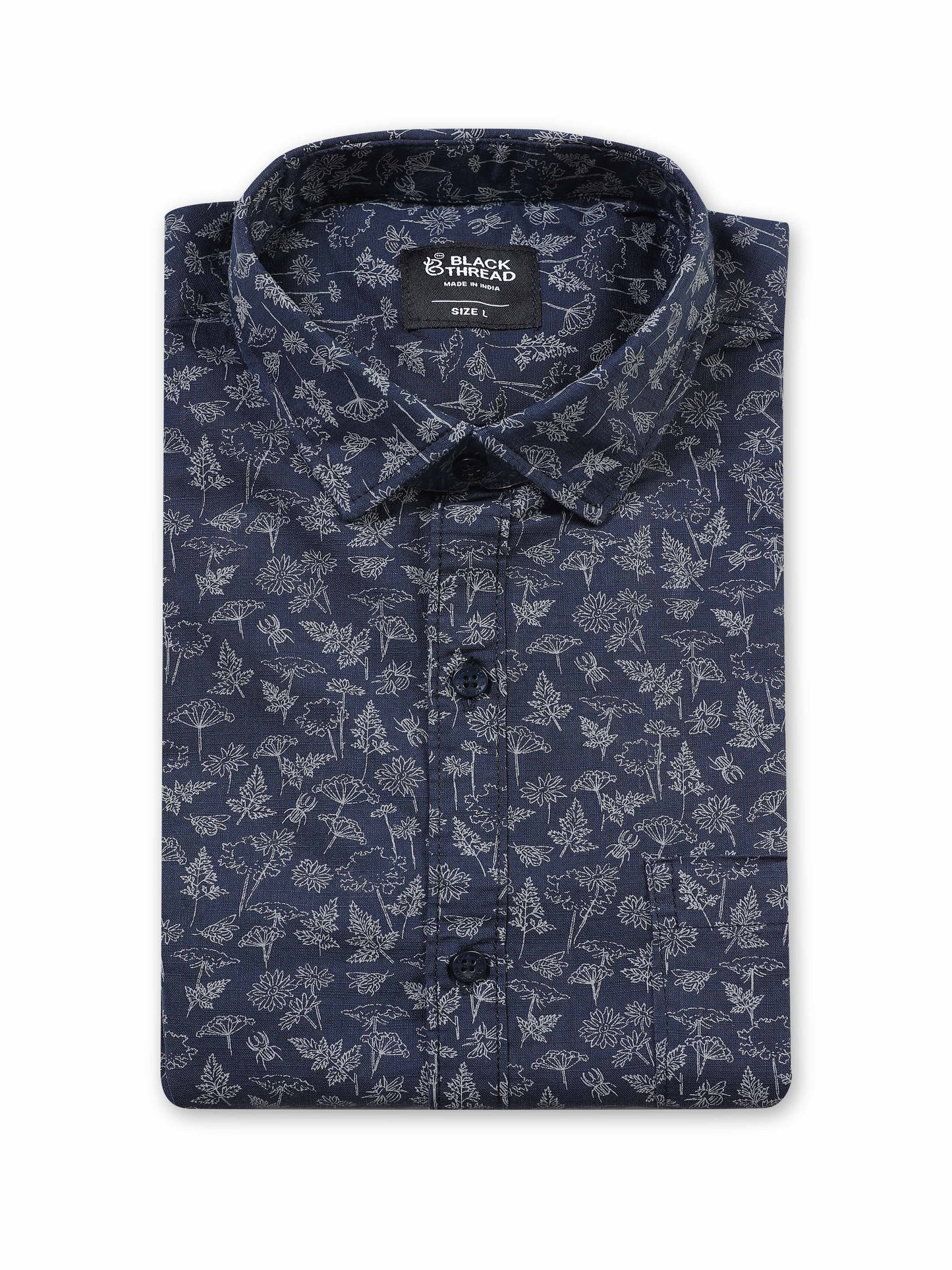Men’s Navy Blue Floral Printed Casual Shirt By Black Thread