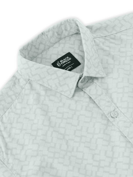 Men’s Light Grey Subtle Printed Slim Fit Casual Shirt By Black Thread