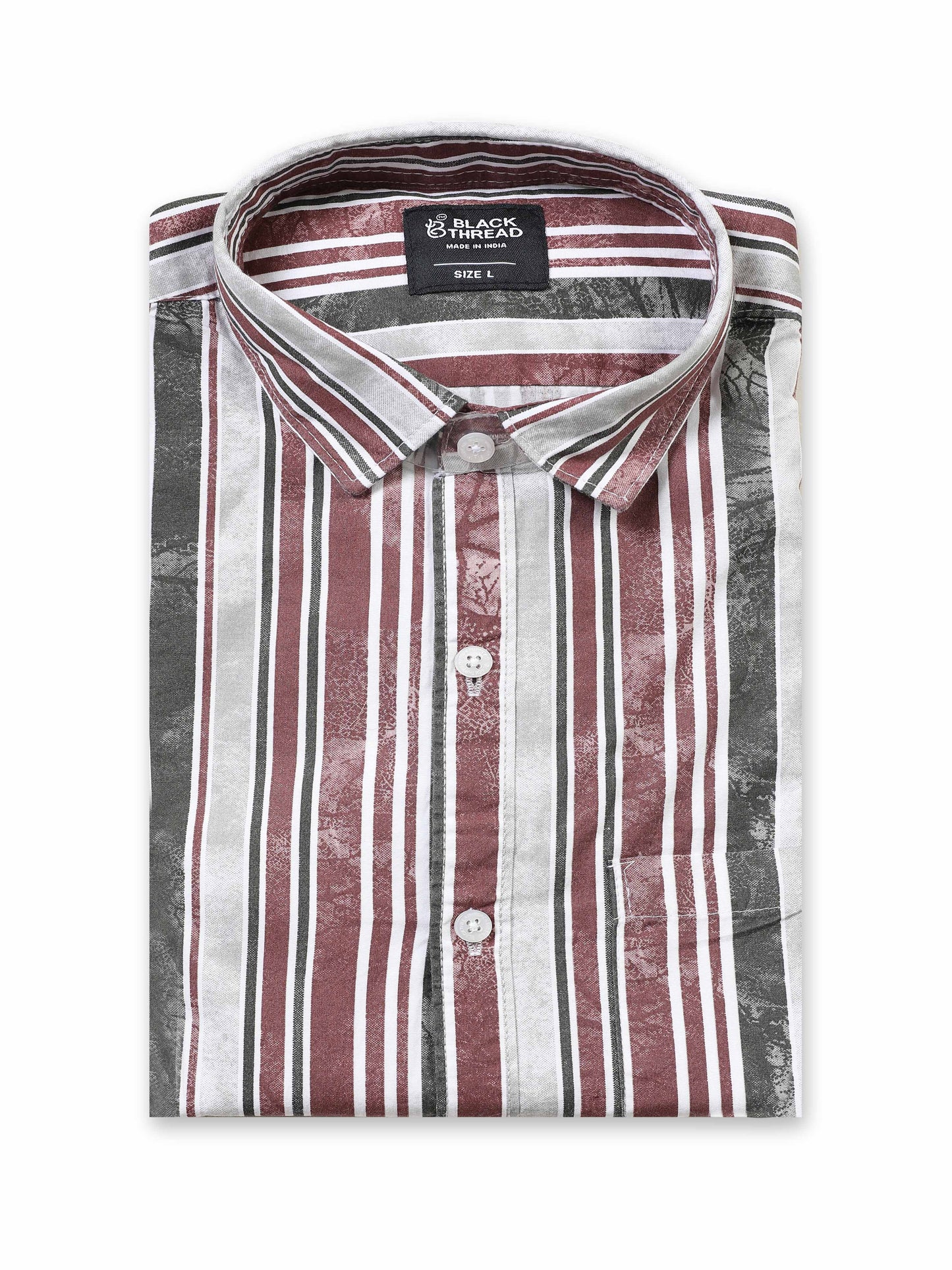 Men’s White with Maroon & Grey Vertical Striped Slim Fit Shirt By Black Thread