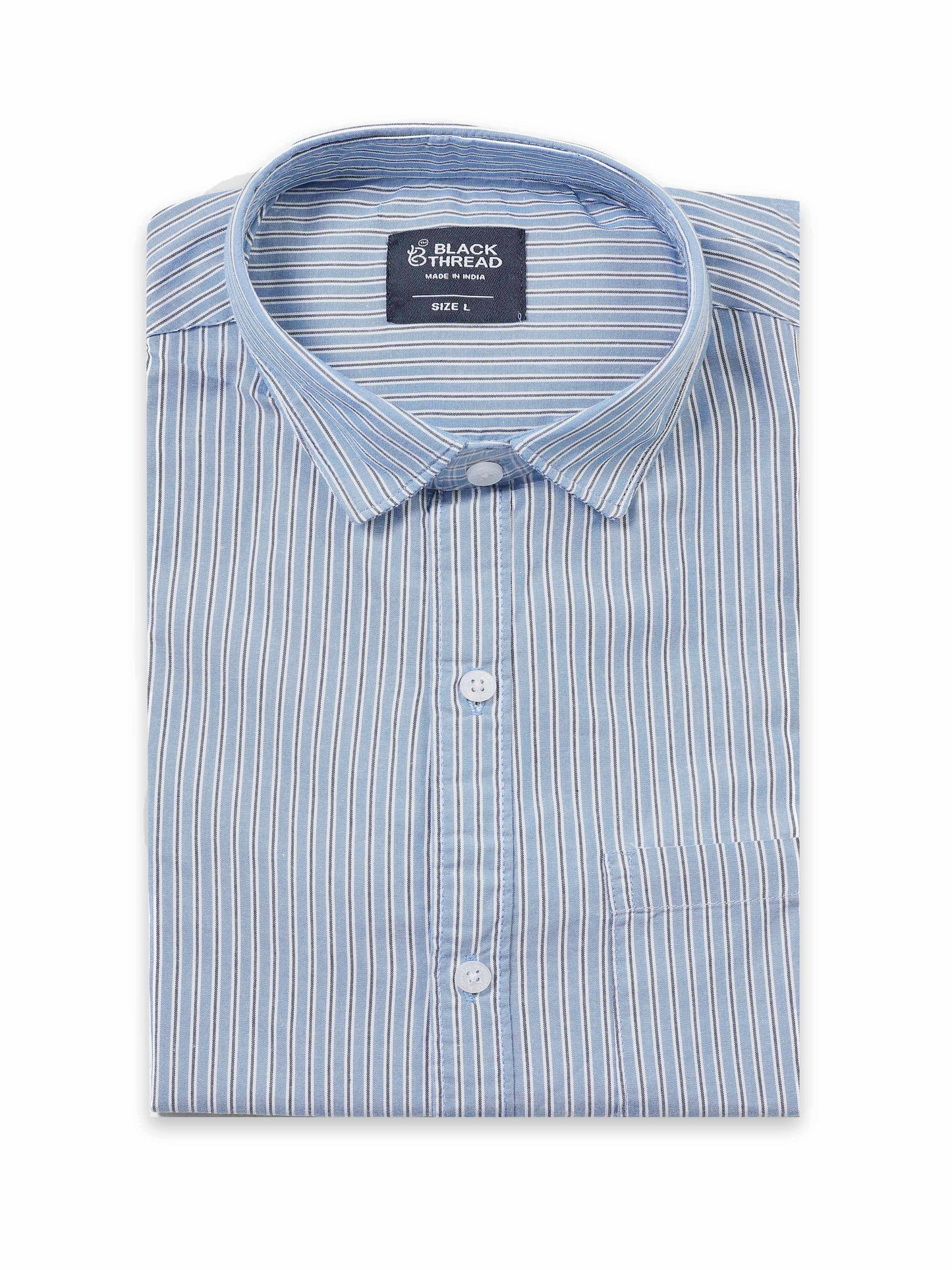 Men’s Blue & White Vertical Striped Slim Fit Casual Shirt By Black Thread