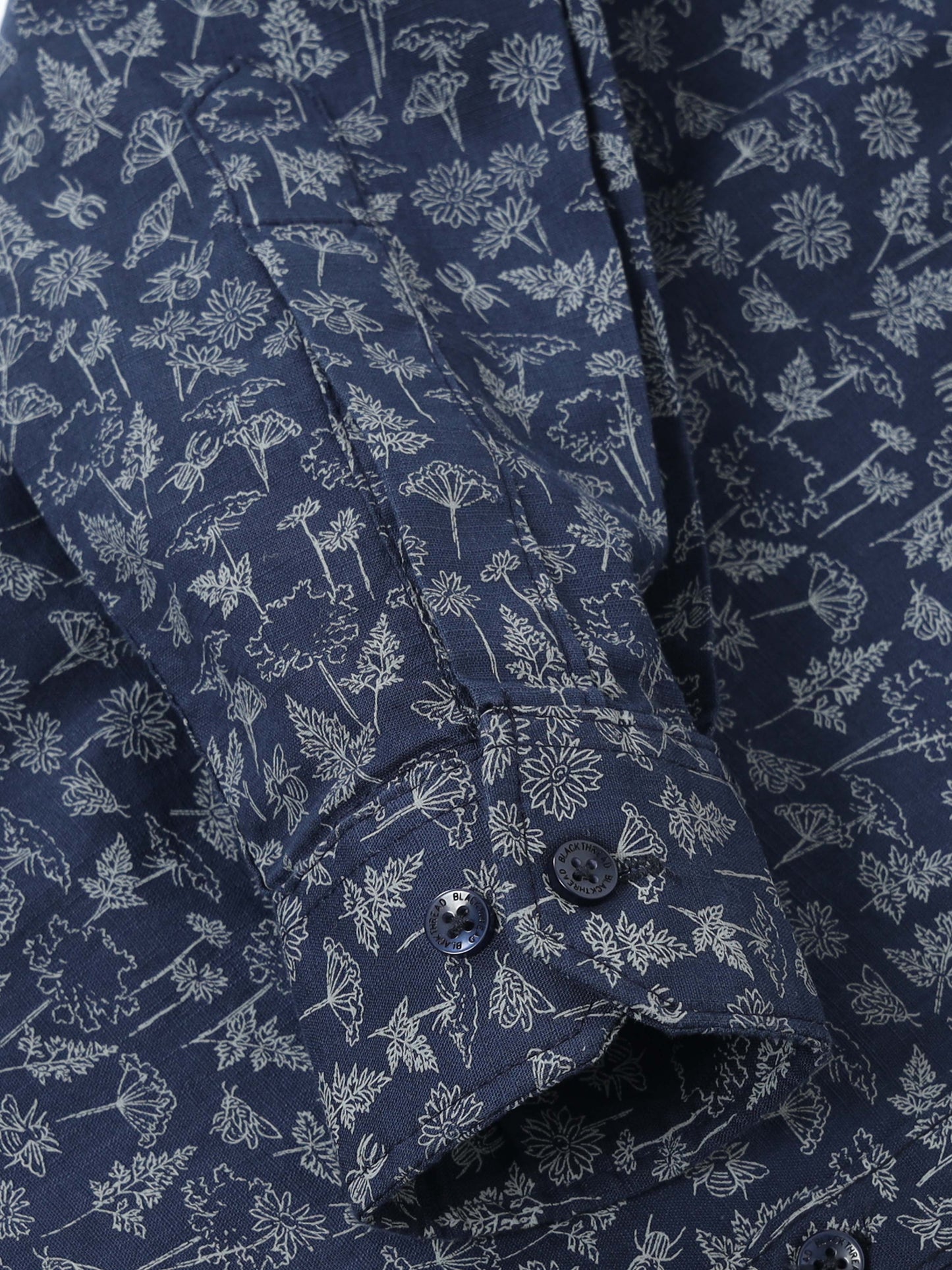 Men’s Navy Blue Floral Printed Casual Shirt By Black Thread
