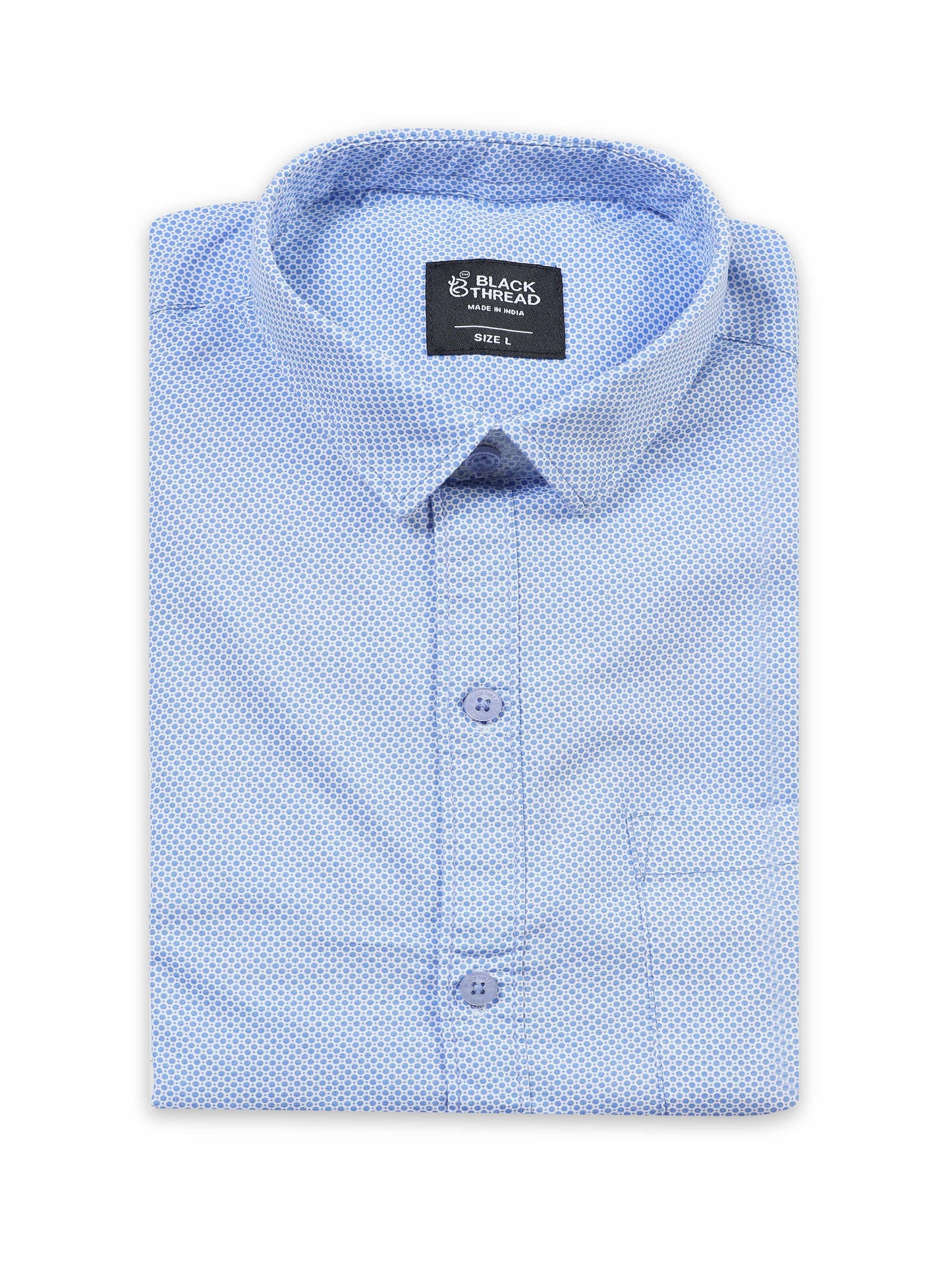Men’s Light Blue Micro Printed Slim Fit Casual Shirt