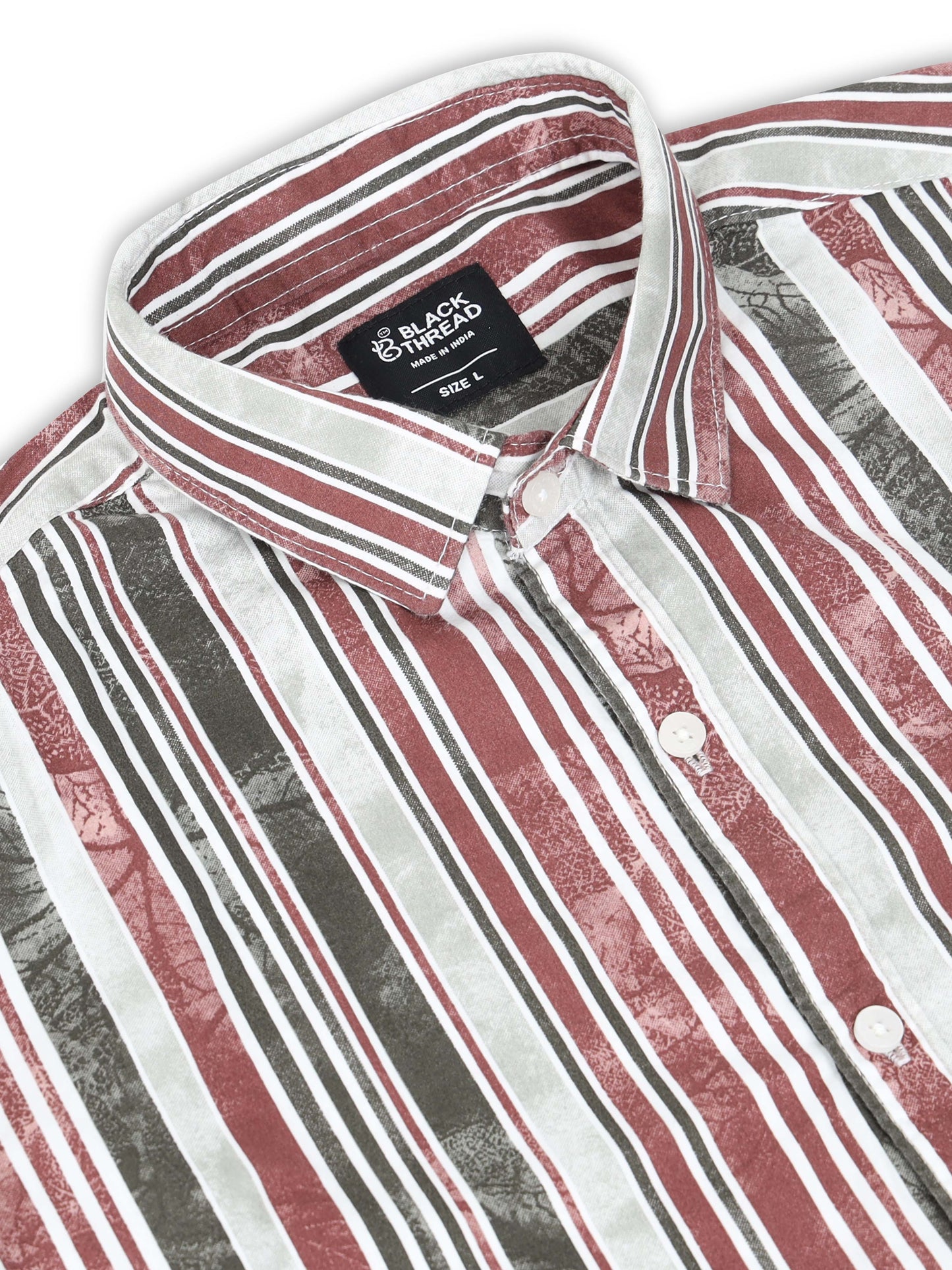 Men’s White with Maroon & Grey Vertical Striped Slim Fit Shirt By Black Thread