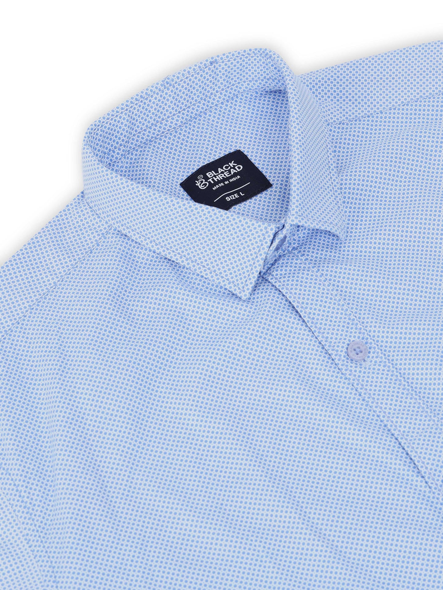 Men’s Light Blue Micro Printed Slim Fit Casual Shirt