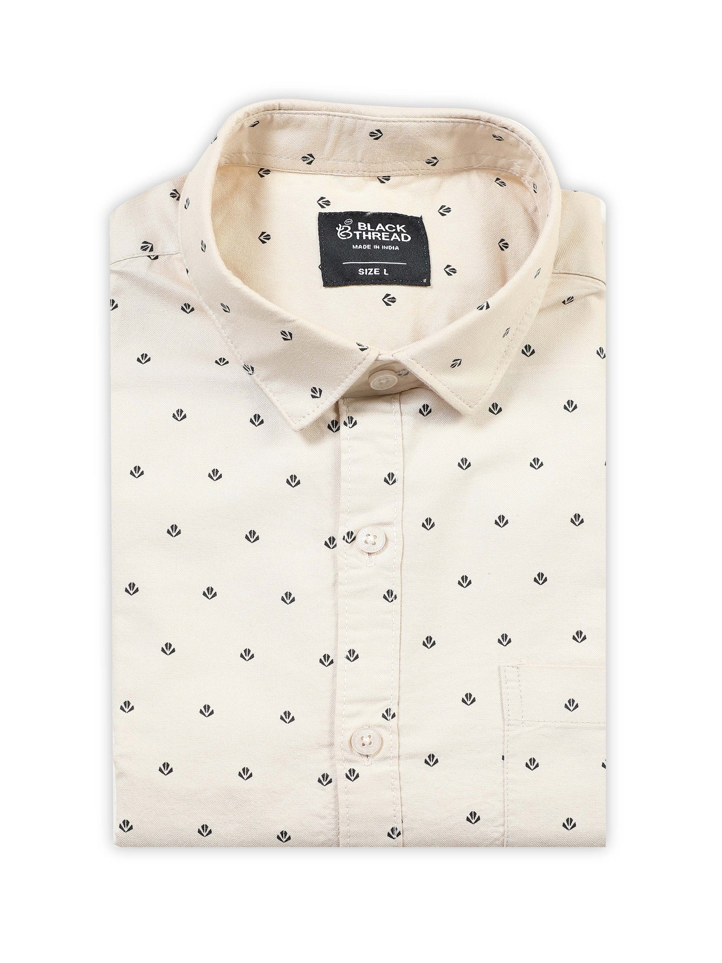Men’s Beige Micro Printed Slim Fit Casual Shirt By Black Thread