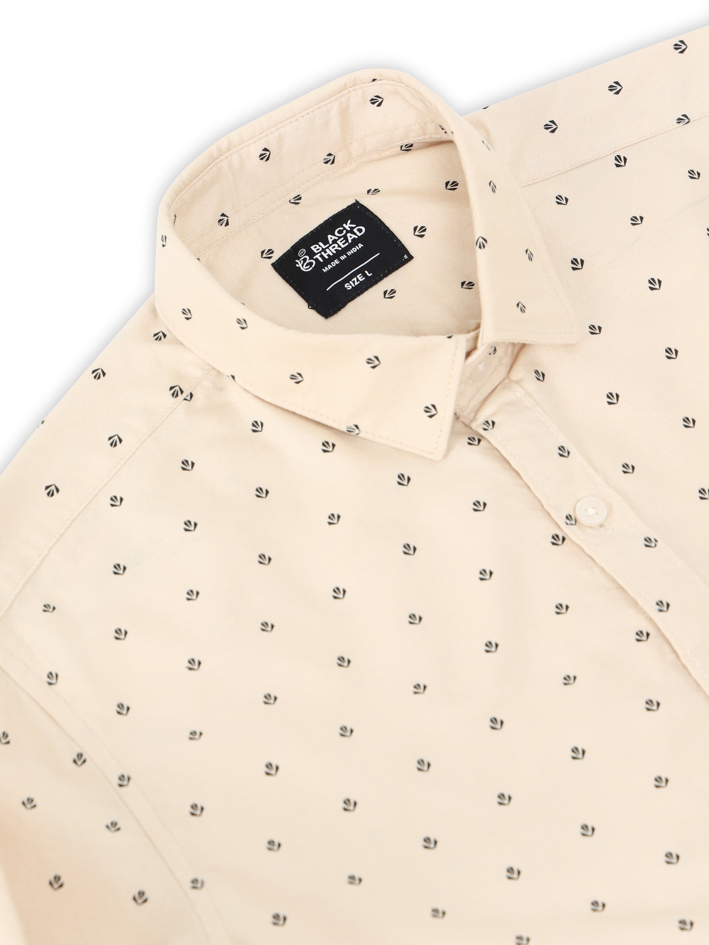 Men’s Beige Micro Printed Slim Fit Casual Shirt By Black Thread