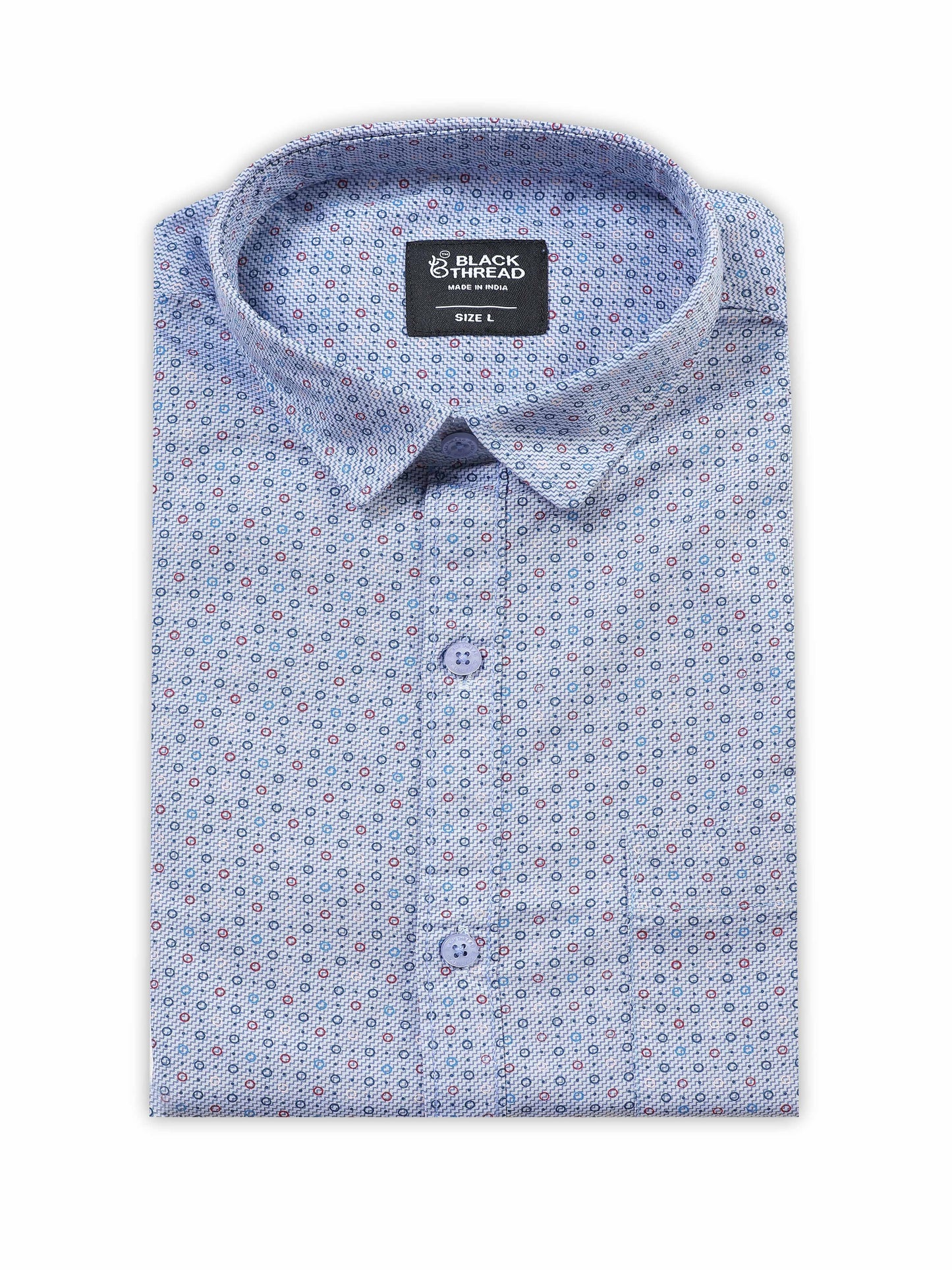 Men’s Light Blue Micro Printed Slim Fit Casual Shirt By Black Thread