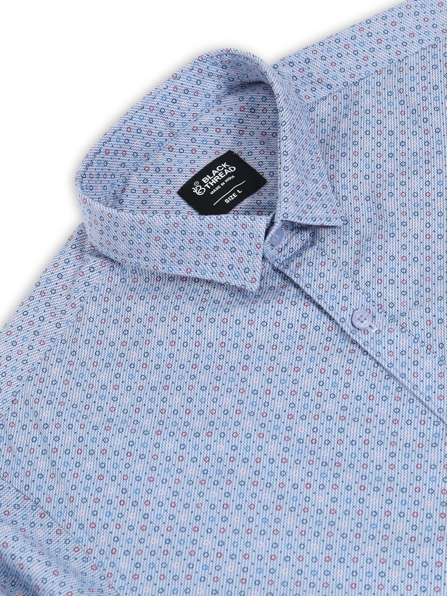 Men’s Light Blue Micro Printed Slim Fit Casual Shirt By Black Thread