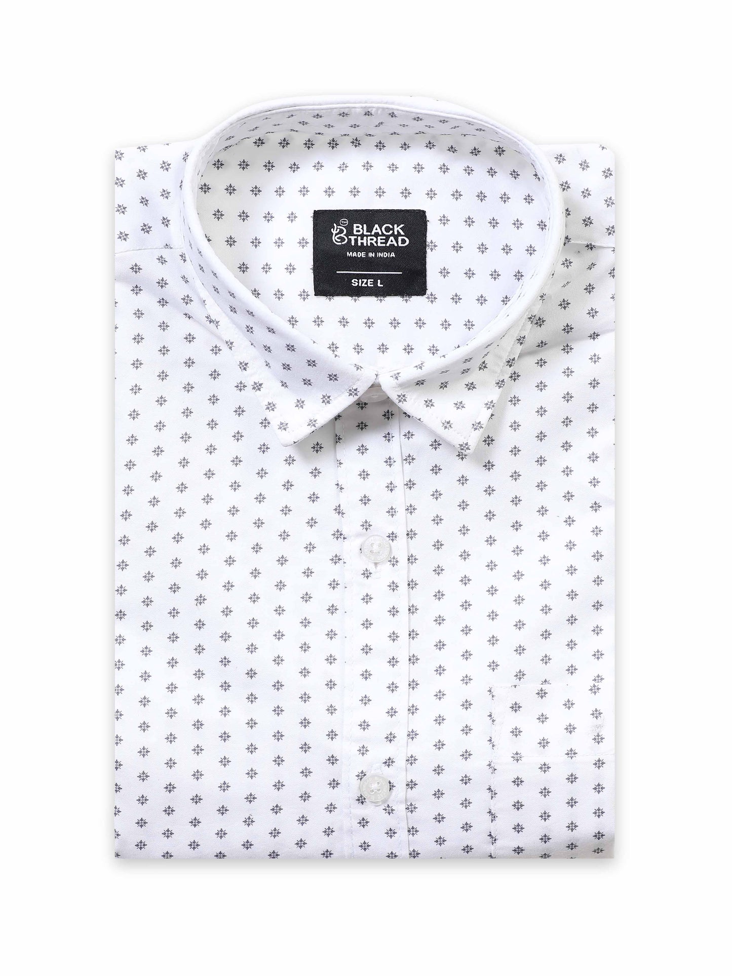 Men’s White Micro Printed Slim Fit Casual Shirt By Black Thread