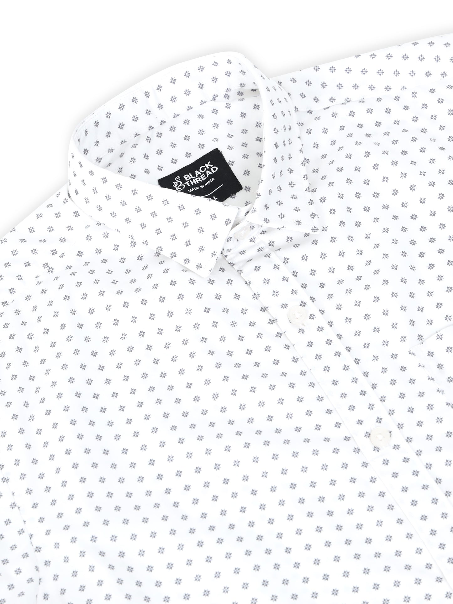 Men’s White Micro Printed Slim Fit Casual Shirt By Black Thread