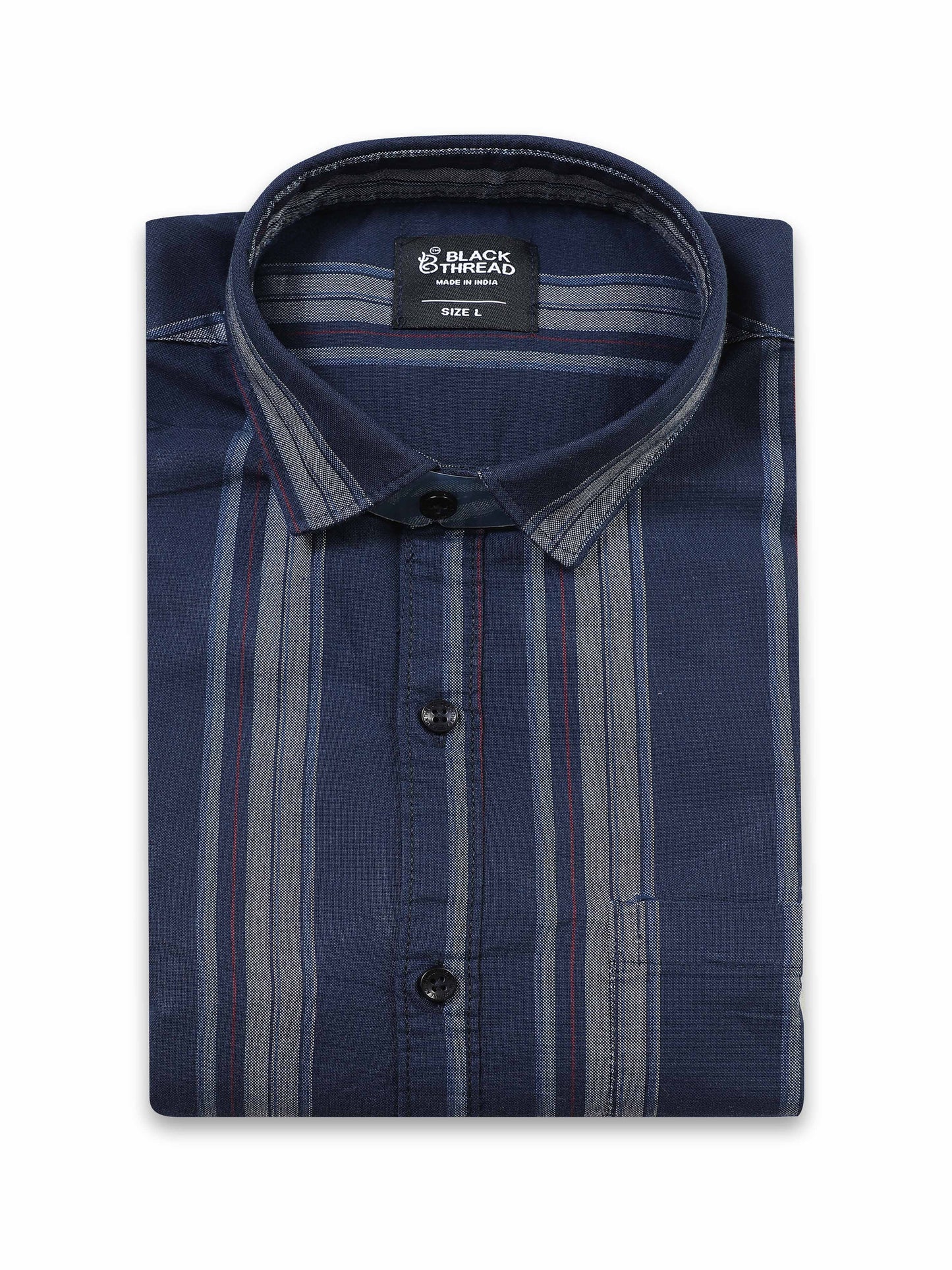 Men’s Navy Blue Vertical Striped Casual Shirt By Black Thread