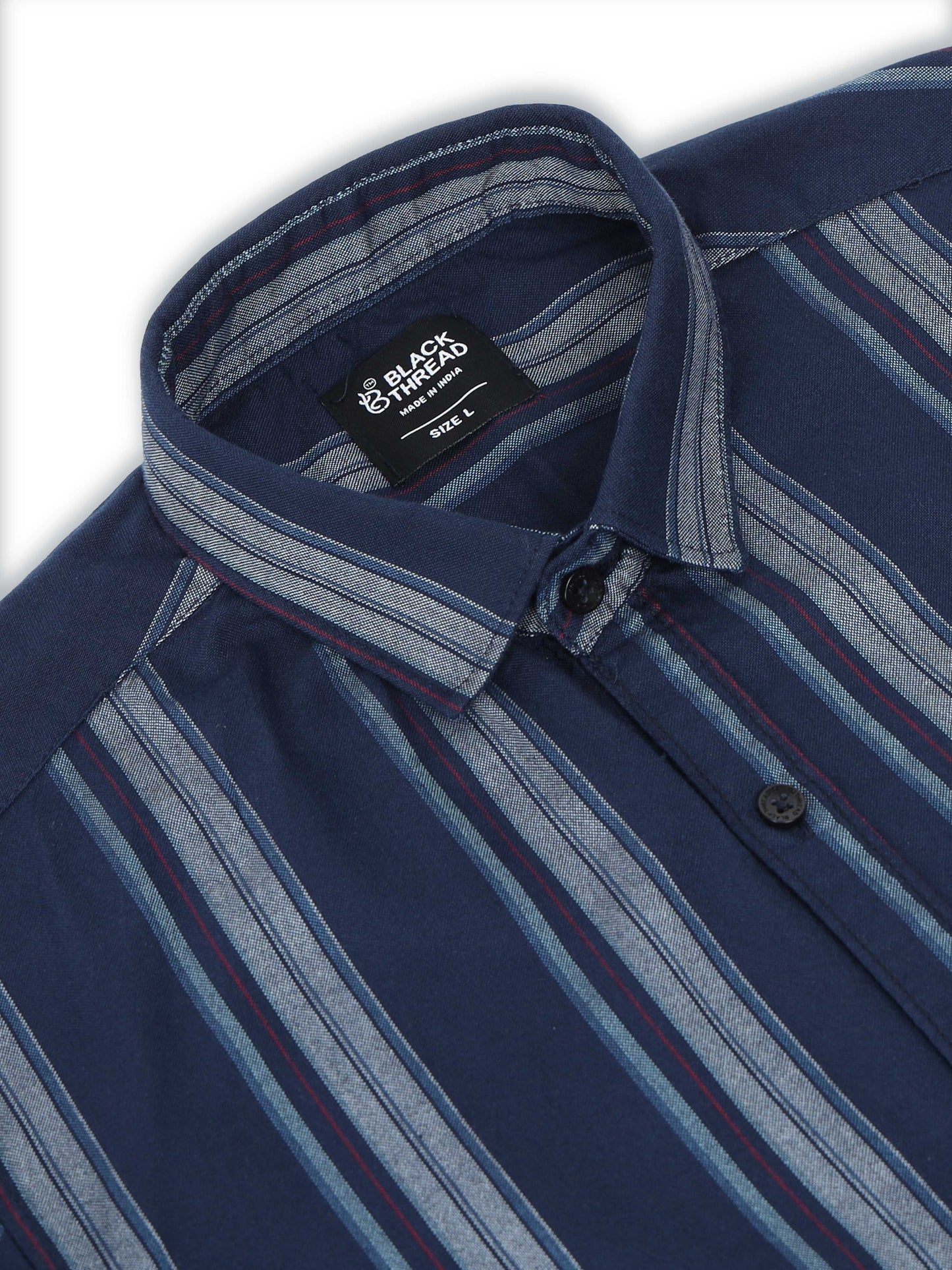 Men’s Navy Blue Vertical Striped Casual Shirt By Black Thread