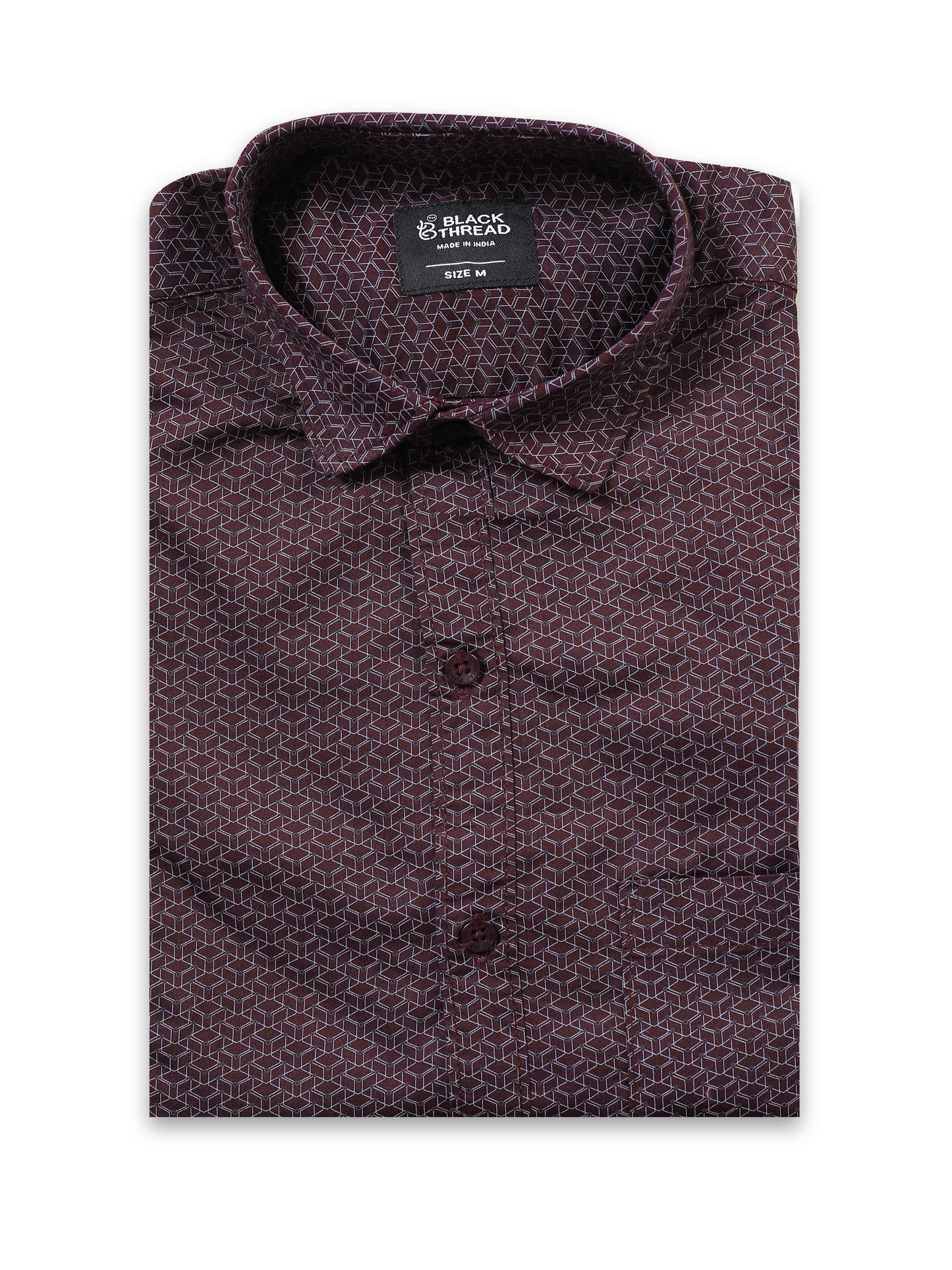 Men’s Wine Red Micro Printed Slim Fit Casual Shirt By Black Thread