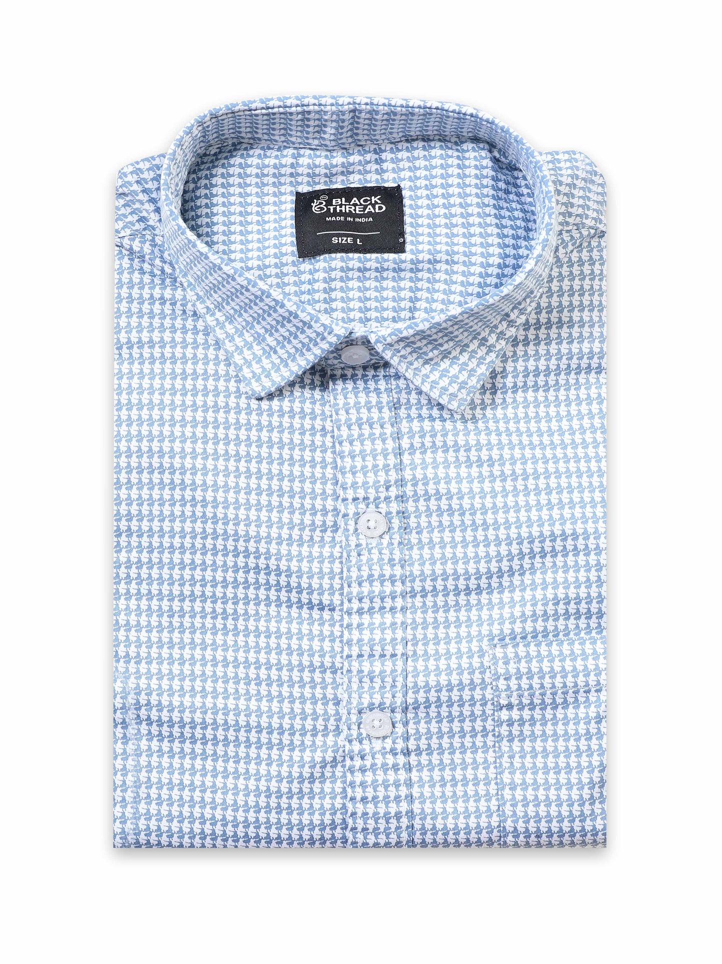 Men’s White & Blue Micro Check Printed Slim Fit Casual Shirt By Black Thread