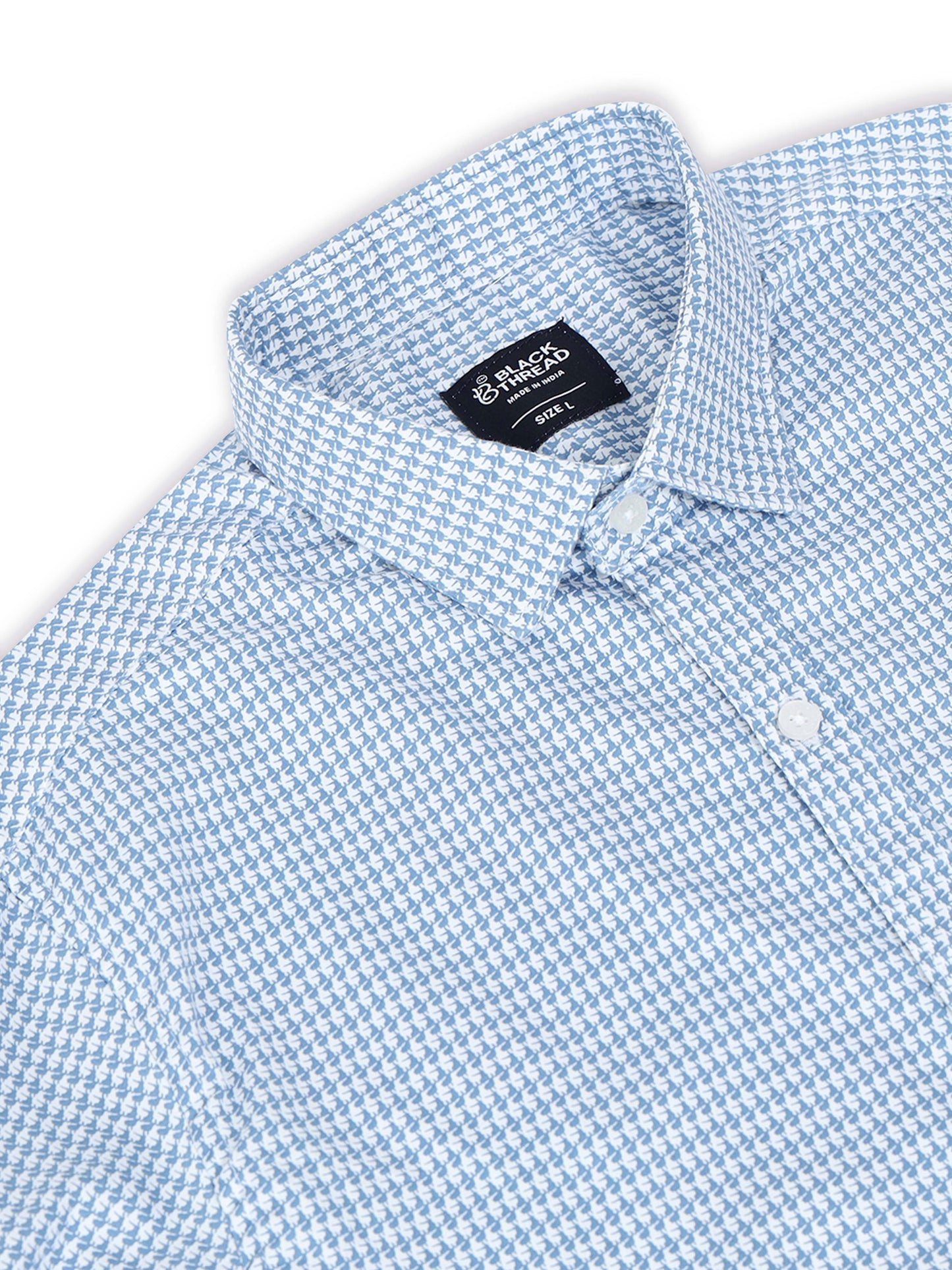 Men’s White & Blue Micro Check Printed Slim Fit Casual Shirt By Black Thread