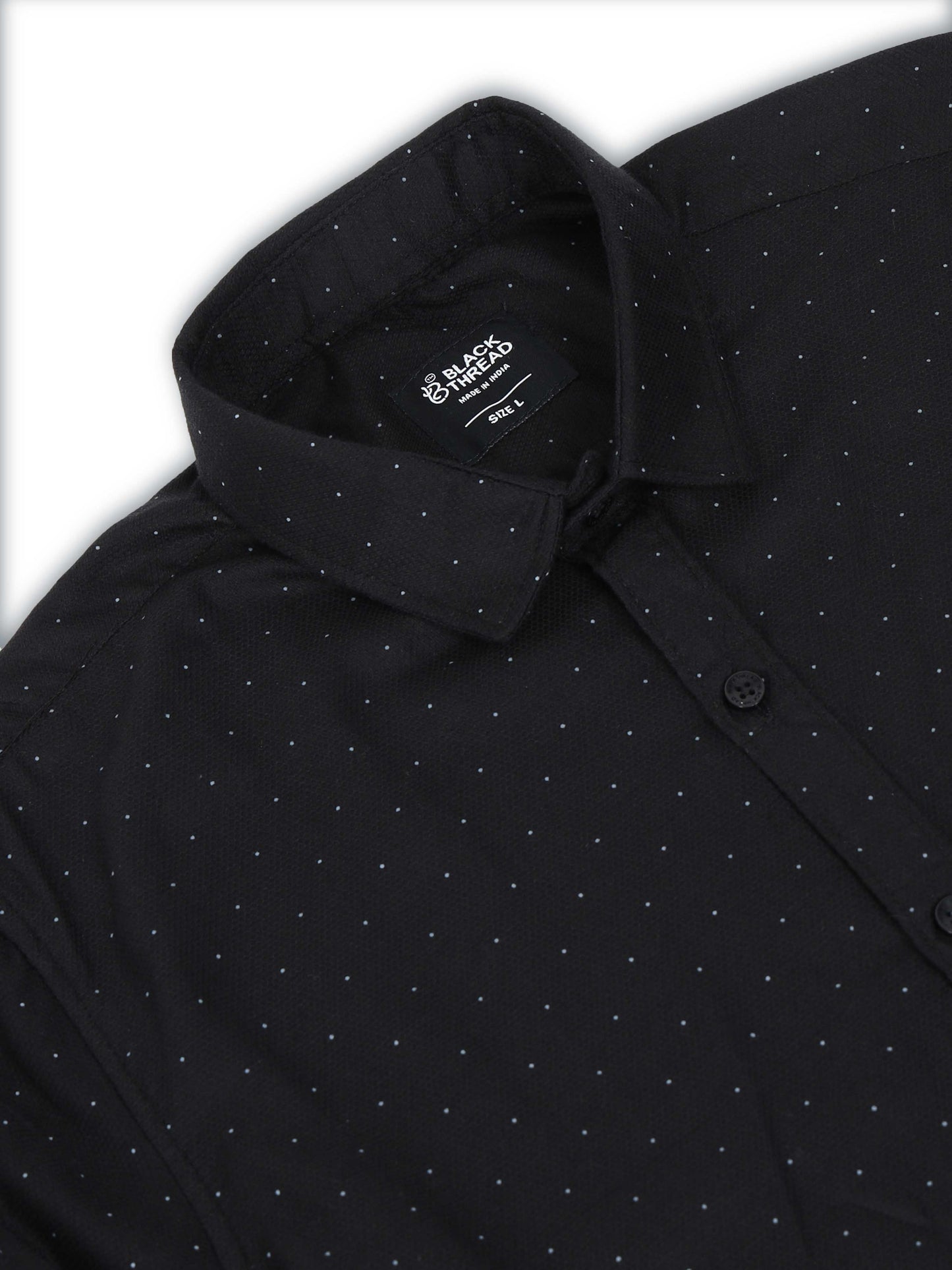 Men’s Black Micro Dot Printed Slim Fit Casual Shirt By Black Thread