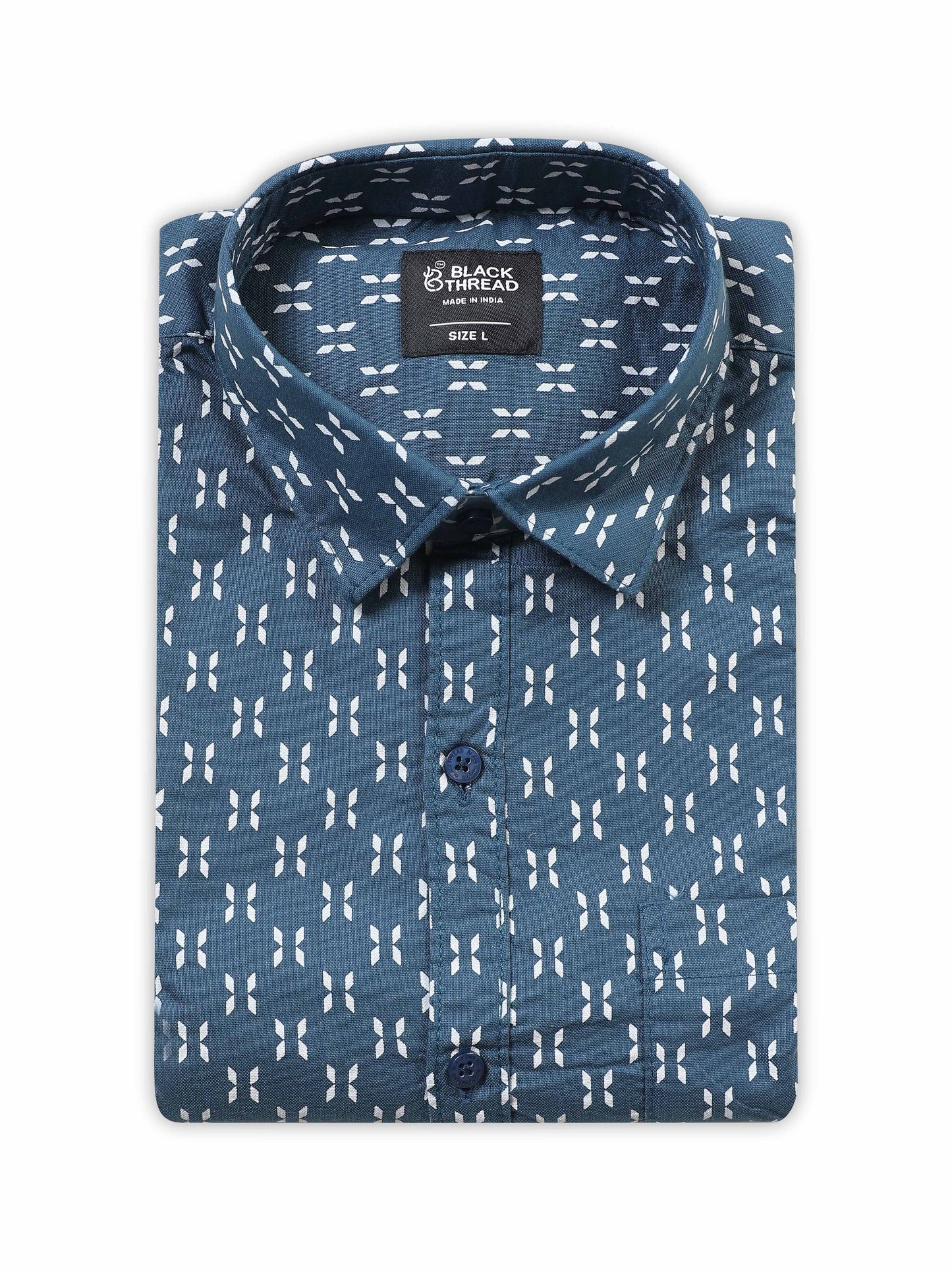 Men’s Blue Geometric Printed Slim Fit Casual Shirt By Black Thread