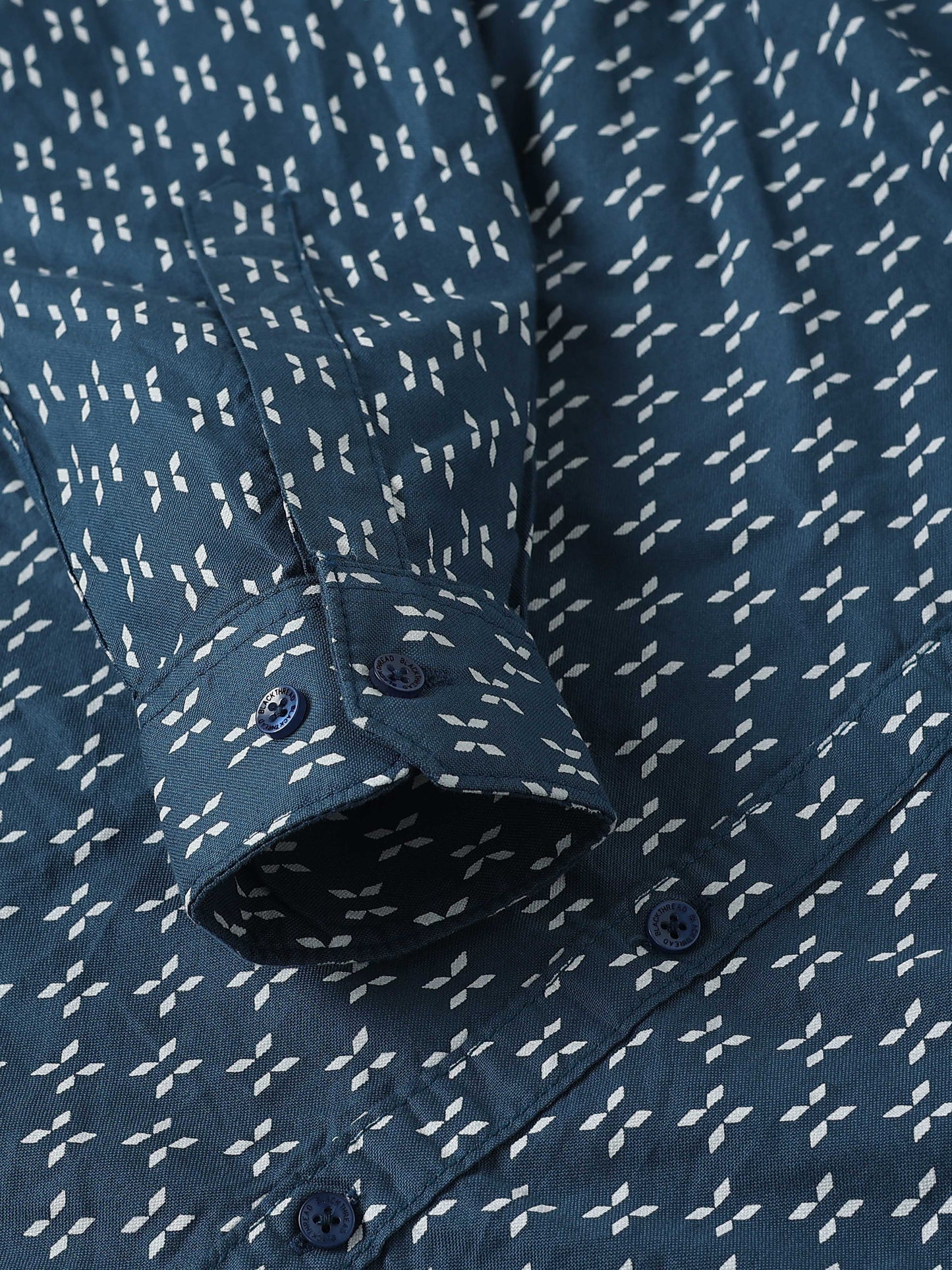 Men’s Blue Geometric Printed Slim Fit Casual Shirt By Black Thread